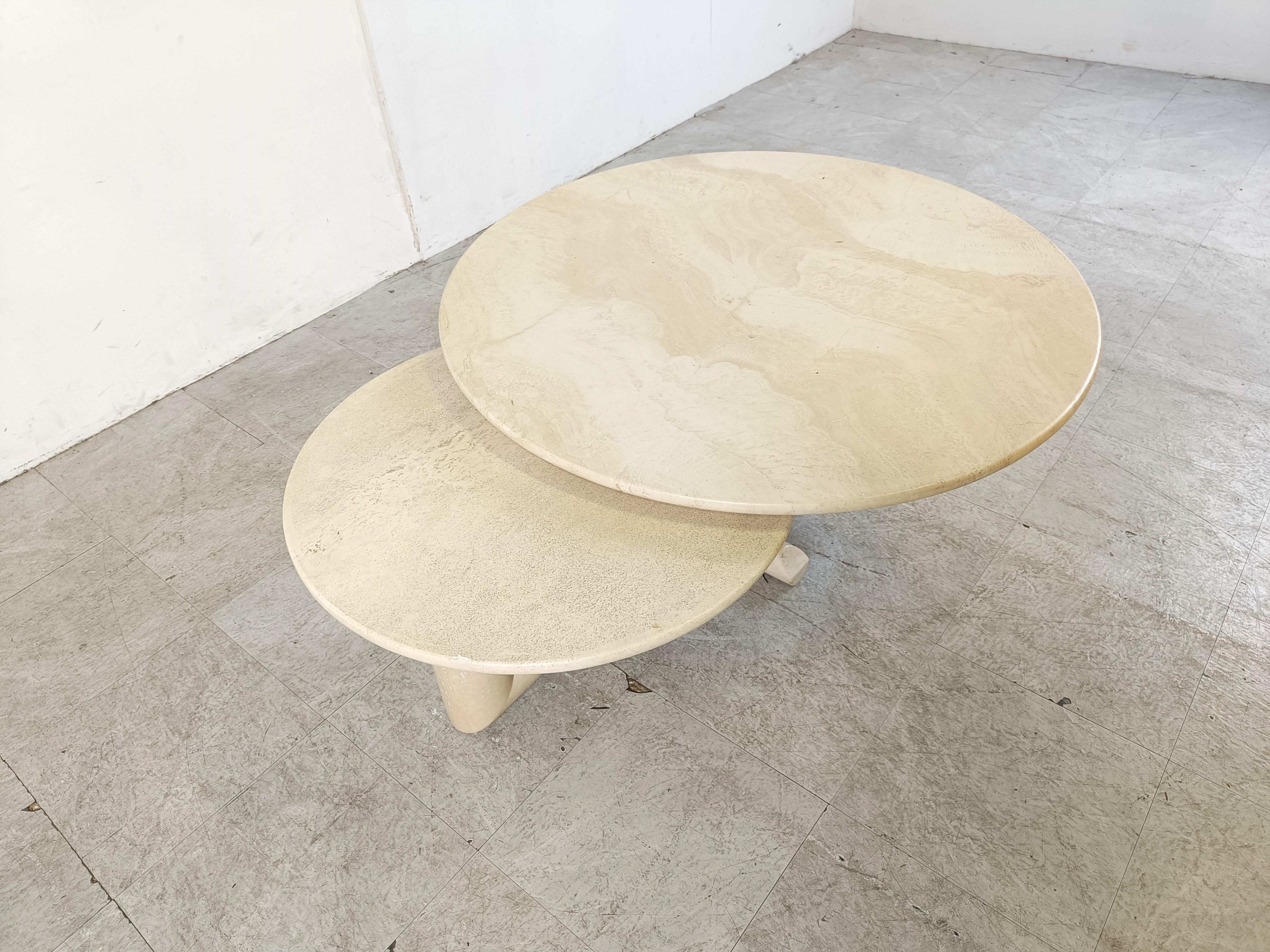 Travertine Vintage adjustable travertine coffee table for Roche Bobois, 1970s For Sale