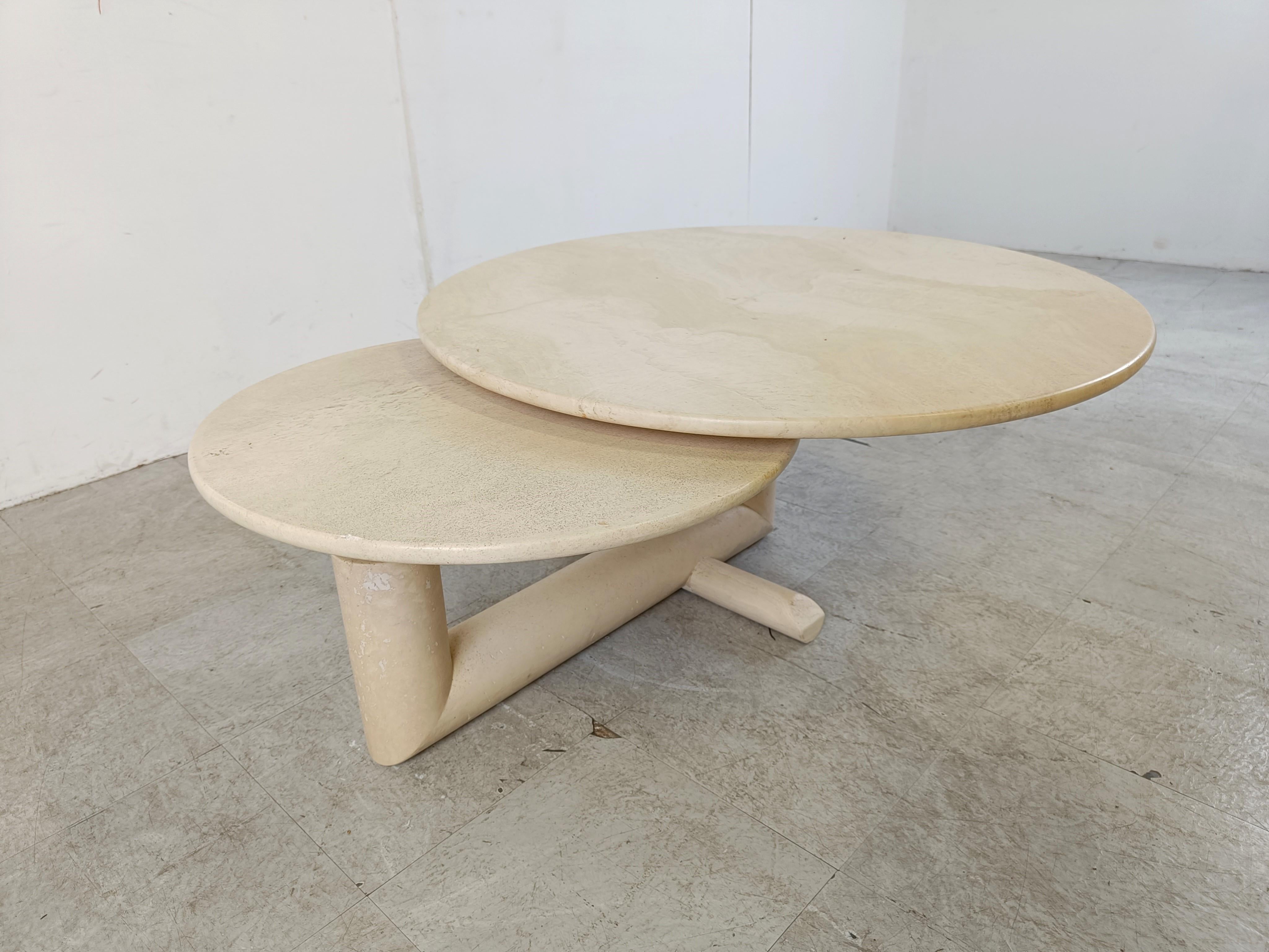Vintage adjustable travertine coffee table for Roche Bobois, 1970s For Sale 1
