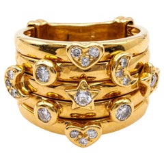Adler, bague Serail empilée vintage en or jaune 18 carats avec diamants