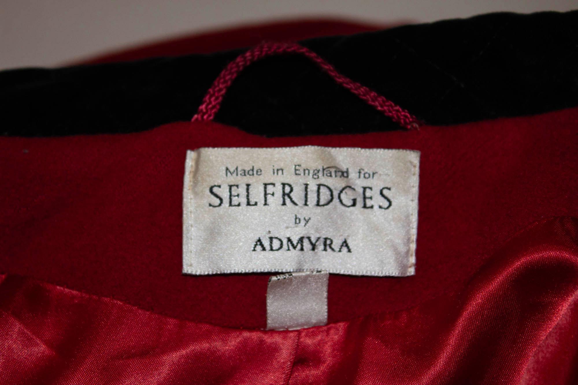 Vintage Admyra for Selfridges Red Cashmere Mix Coat  For Sale 2