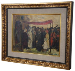Vintage Adolf Adler Jewish Wedding Oil on Canvas Chuppah Judaica Art