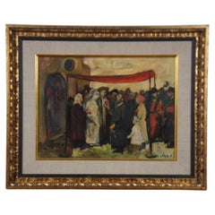 Huile sur toile vintage d'un mariage juif Adolf Adler, Chuppah, Art judaïque