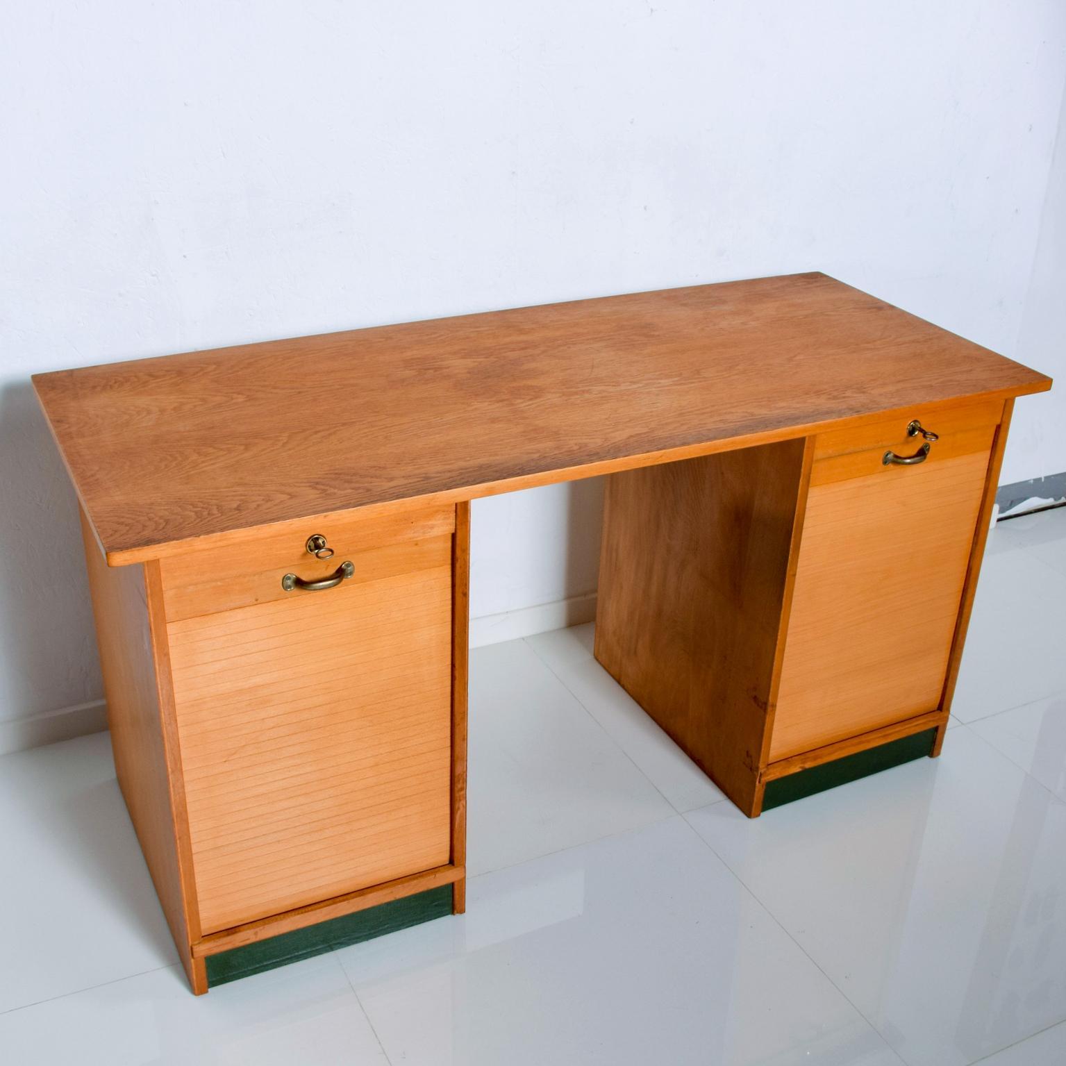 For your pleasure: Vintage Möbelfabrik Desk in Blonde Wood by Adolf Maier. Made in Germany. 
The desk retains bronze maker's label, Adolf Maier, please see images. 
Vintage condition, wear consistent with age. Please review all the images. See