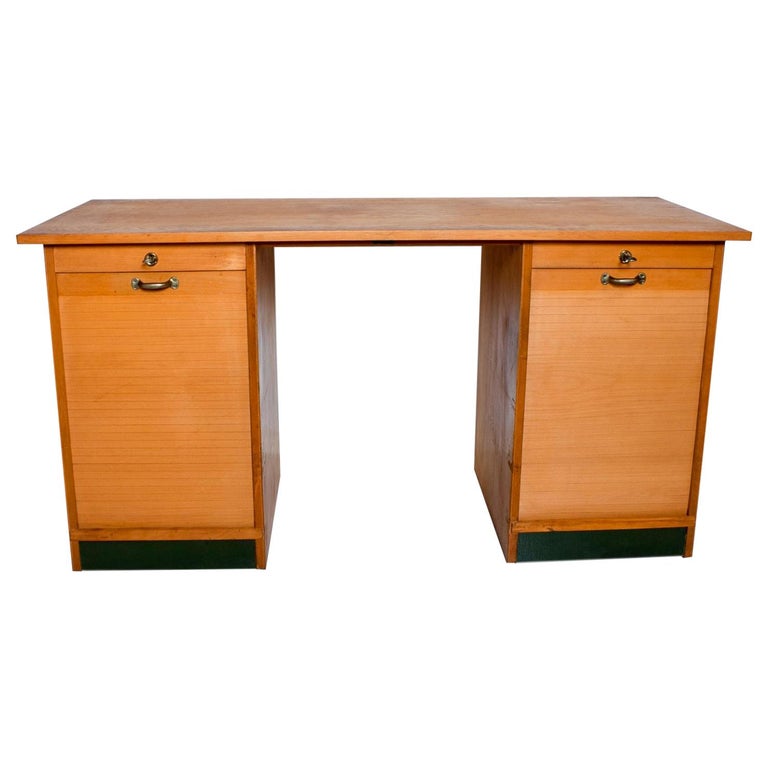 Adolf Maier Blonde Bauhaus Desk Locking Tambour Doors Germany At 1stdibs