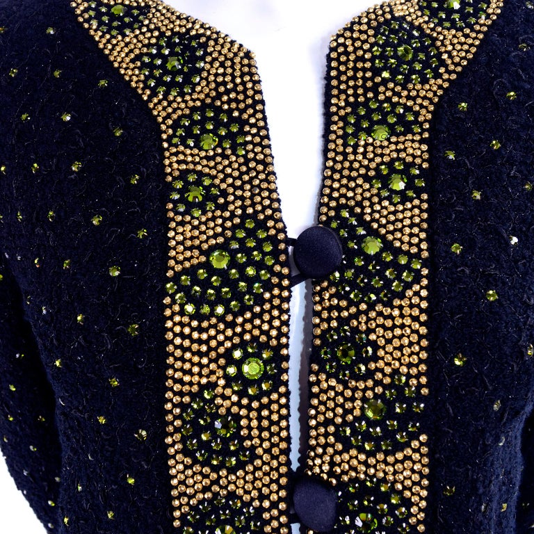 Vintage Adolfo Black Evening Dress Alternative Suit W Gold And Green Rhinestones For Sale At 1stdibs