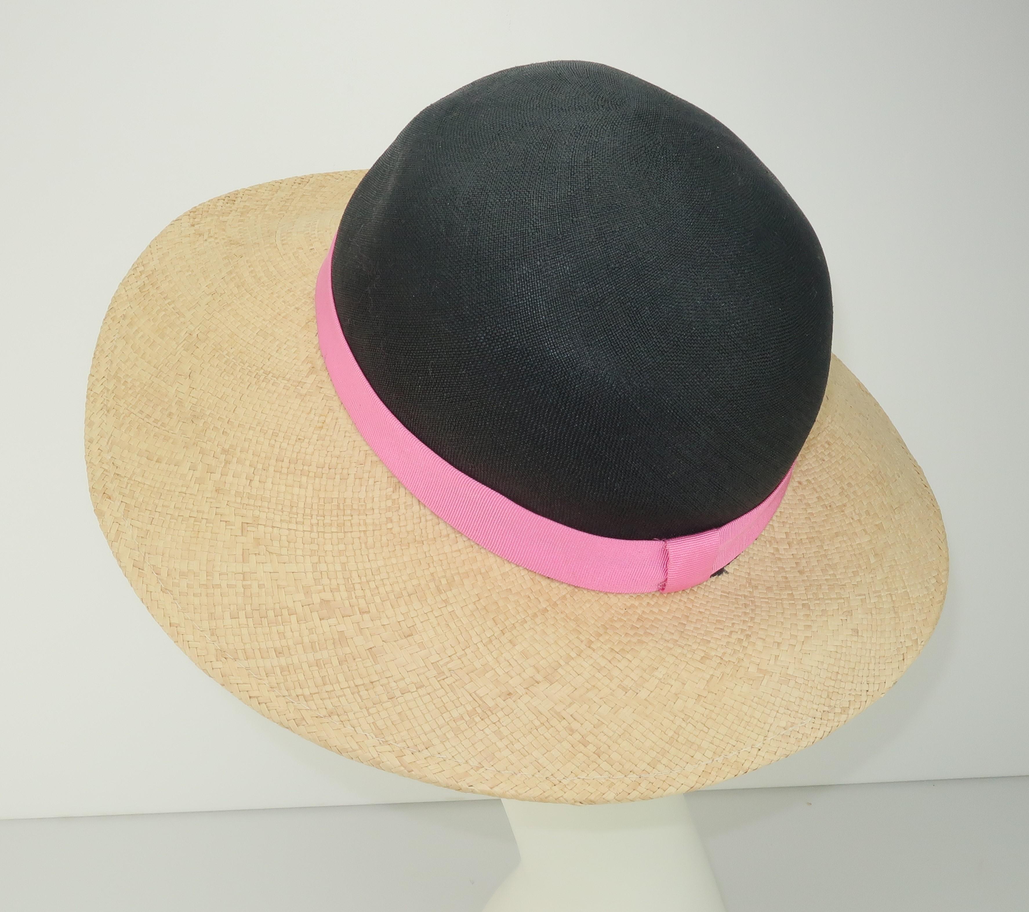 straw hat with pink band
