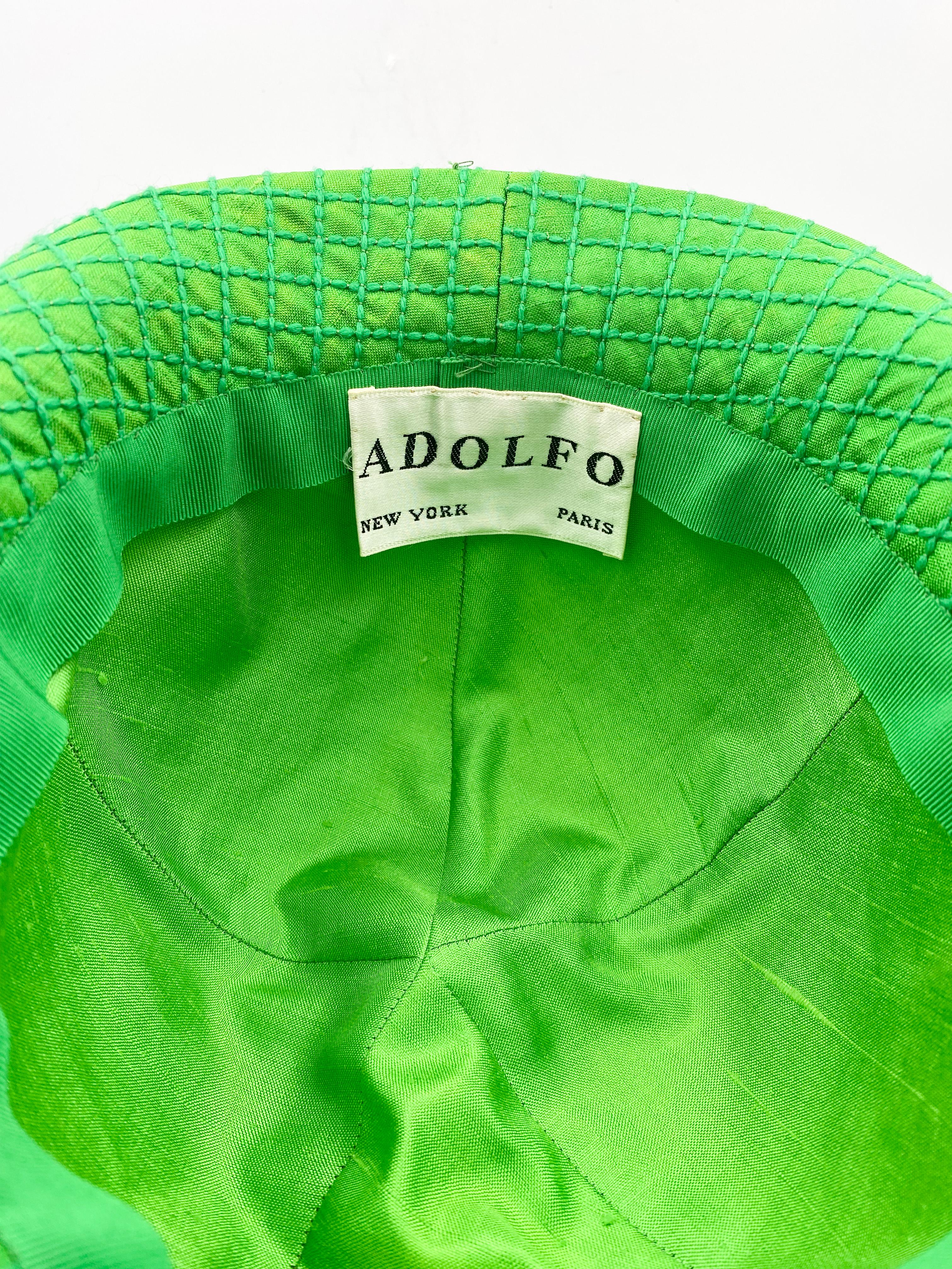 Vintage Adolfo Kelly Green Hat with Bow For Sale 1