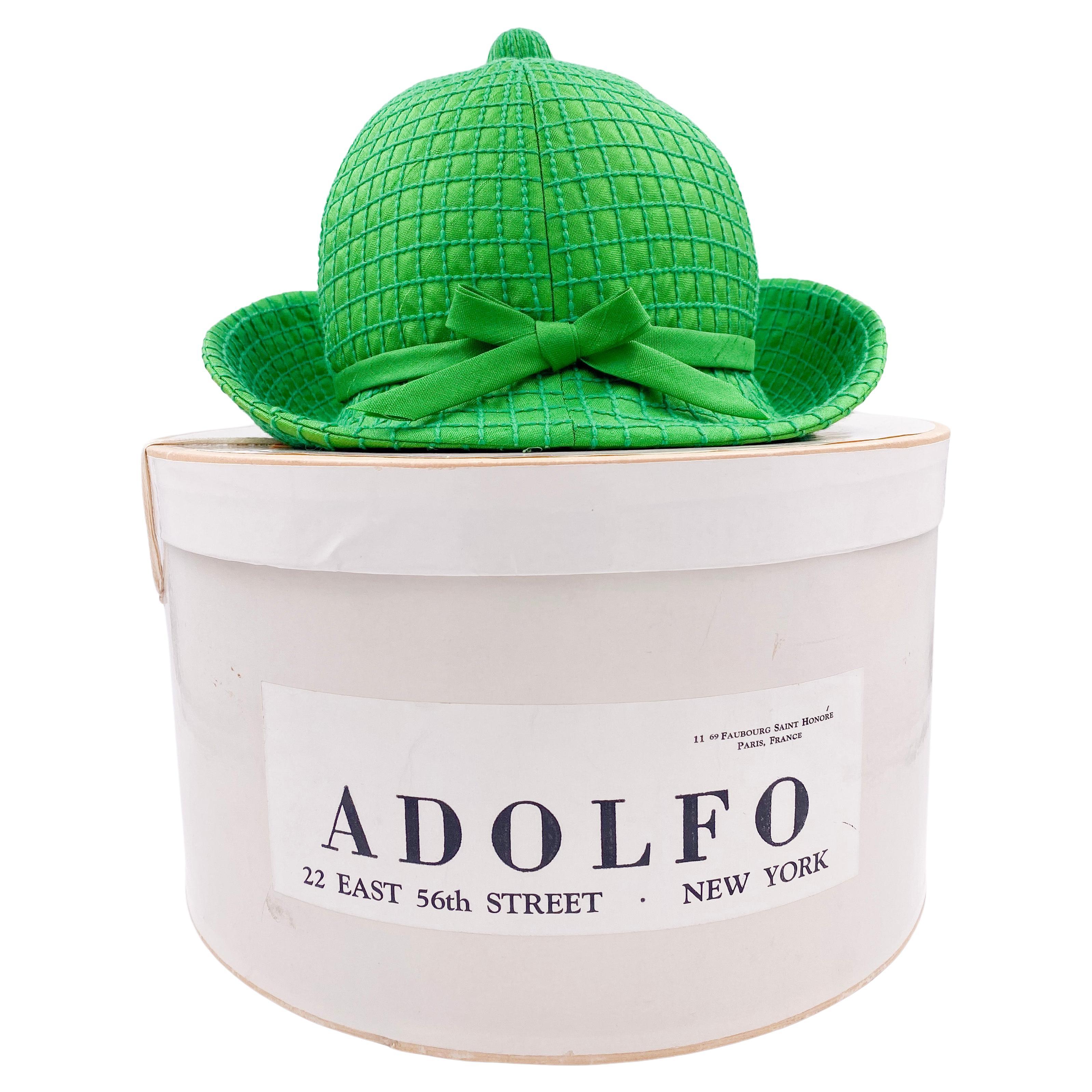 Vintage Adolfo Kelly Green Hat with Bow For Sale