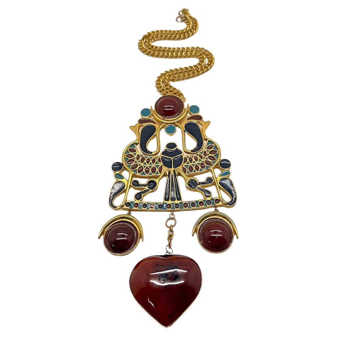 Vintage Adrian Mann London Egyptian Revival Necklace 1970s For Sale