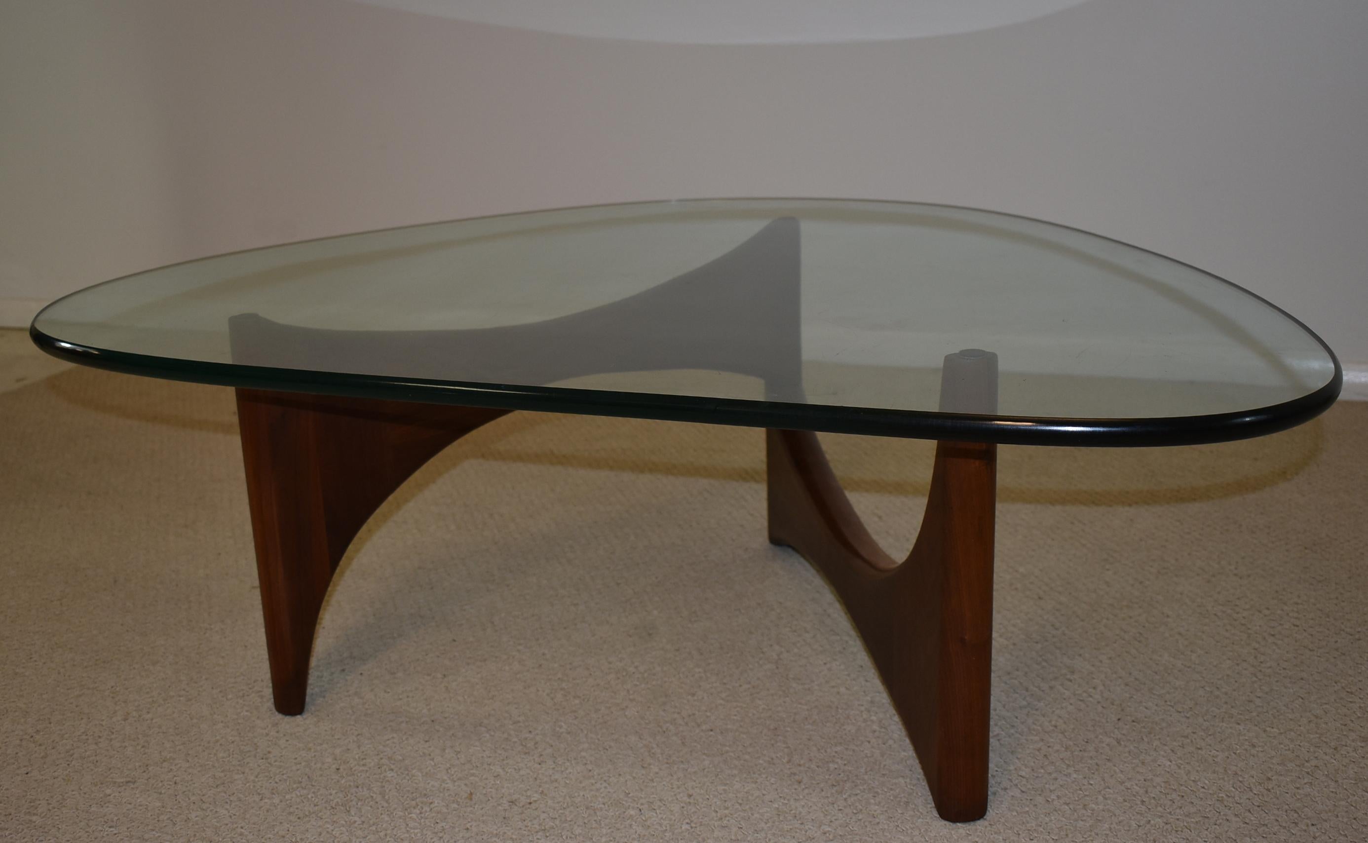 Mid Century Modern Adrian Pearsall amoeba form walnut glass top coffee table. .75 thick original glass. 46
