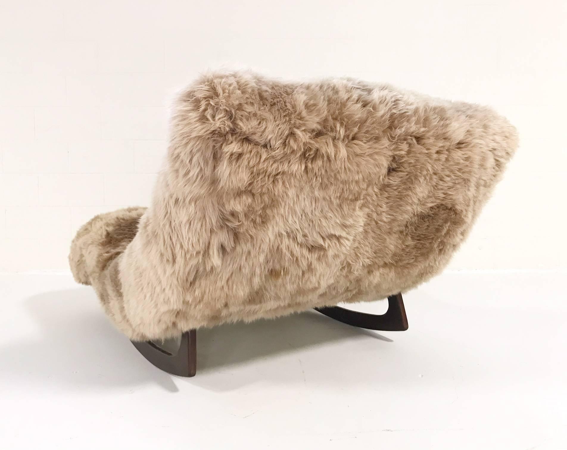 North American Vintage Adrian Pearsall Rocking Wave Chaise Restored in New Zealand Sheepskin