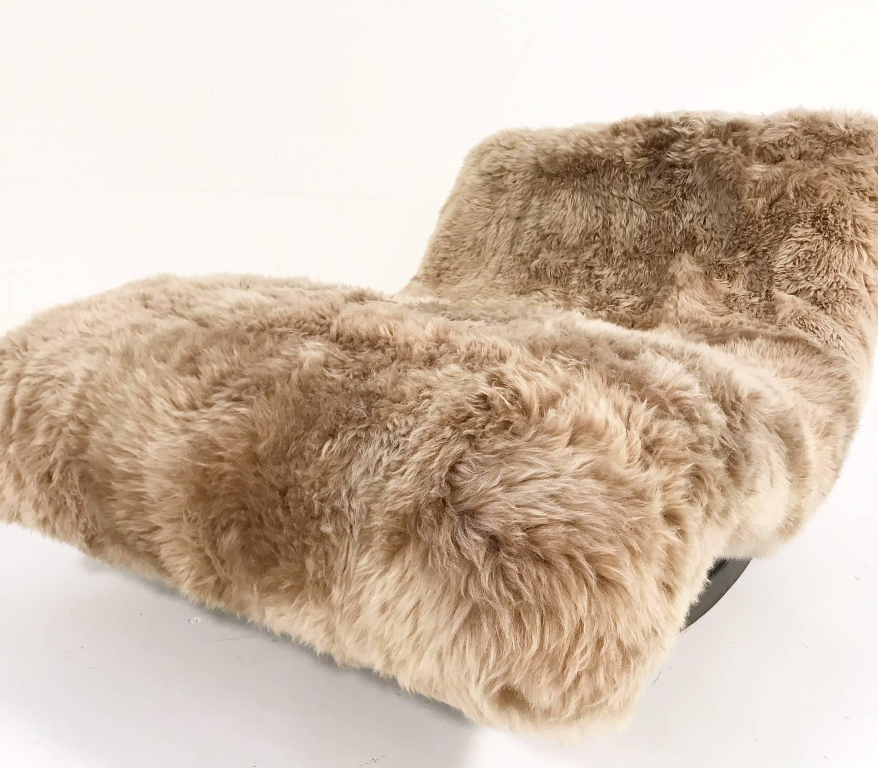 20th Century Vintage Adrian Pearsall Rocking Wave Chaise Restored in New Zealand Sheepskin