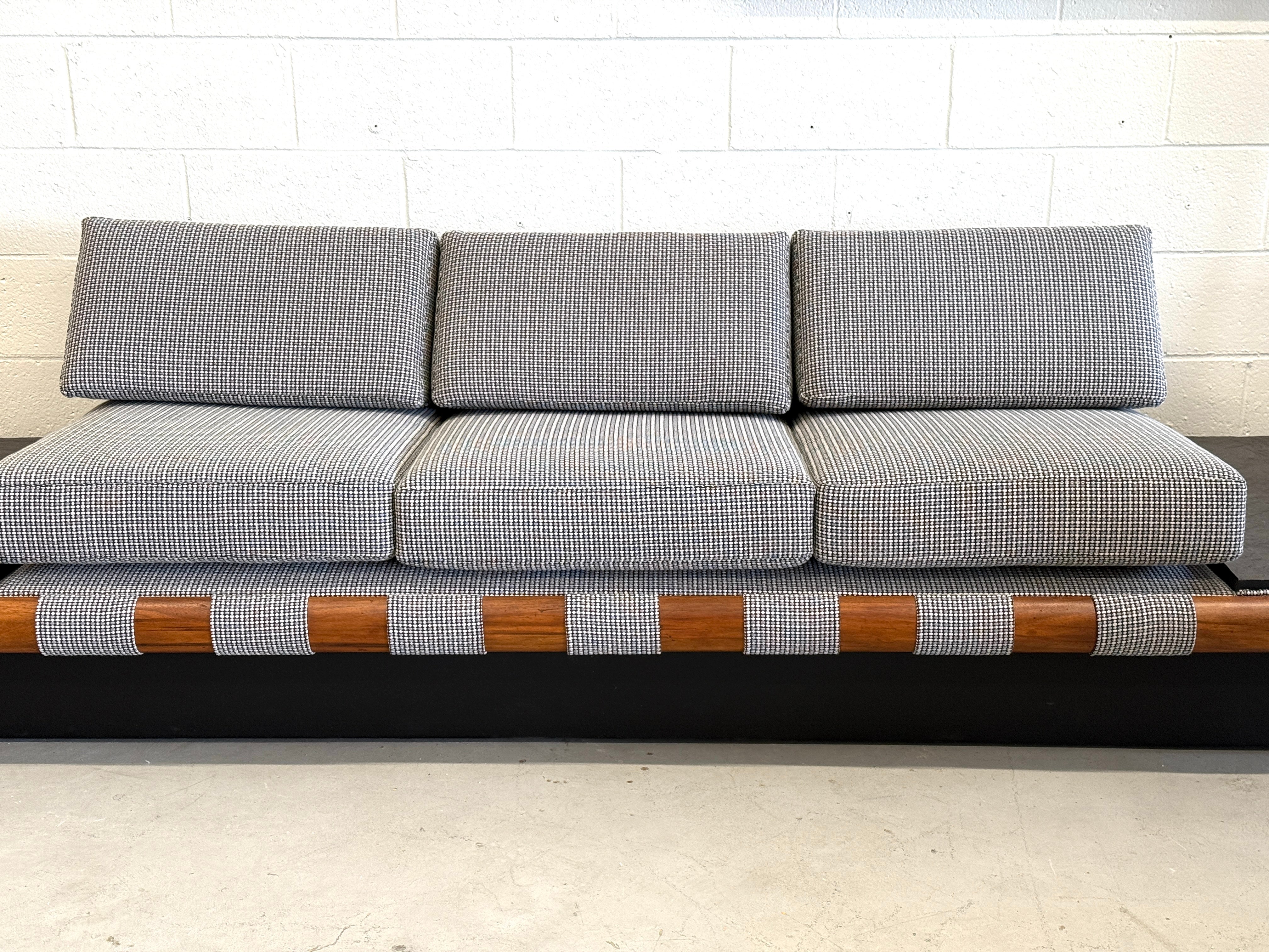 A wonderful vintage 1960’s Adrian Pearsall designed Sofa for Craft associates. We’ve been fortunate too sell a number of these over the years and they remain a favorite design of ours. This sofa has two side end slate pieces. We’ve had the piece