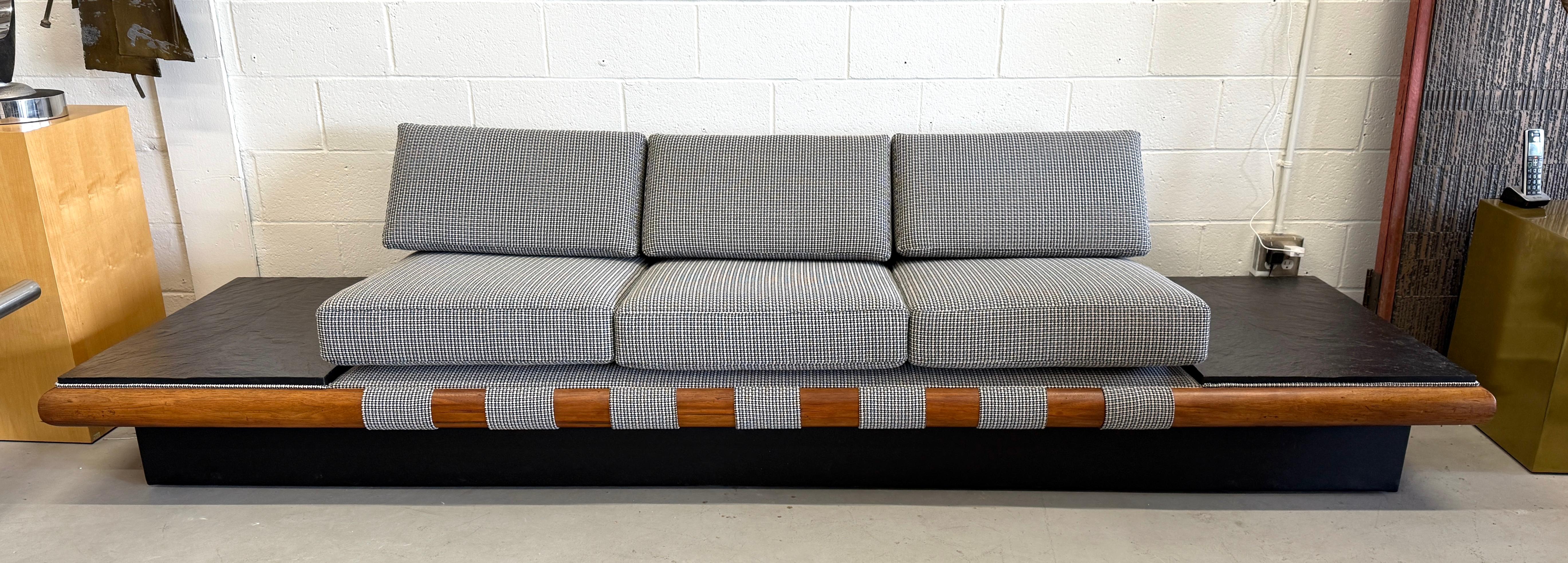 Hand-Crafted Vintage Adrian Pearsall Sofa with Slate Ends Reupholstered in Knoll Entwin Jet