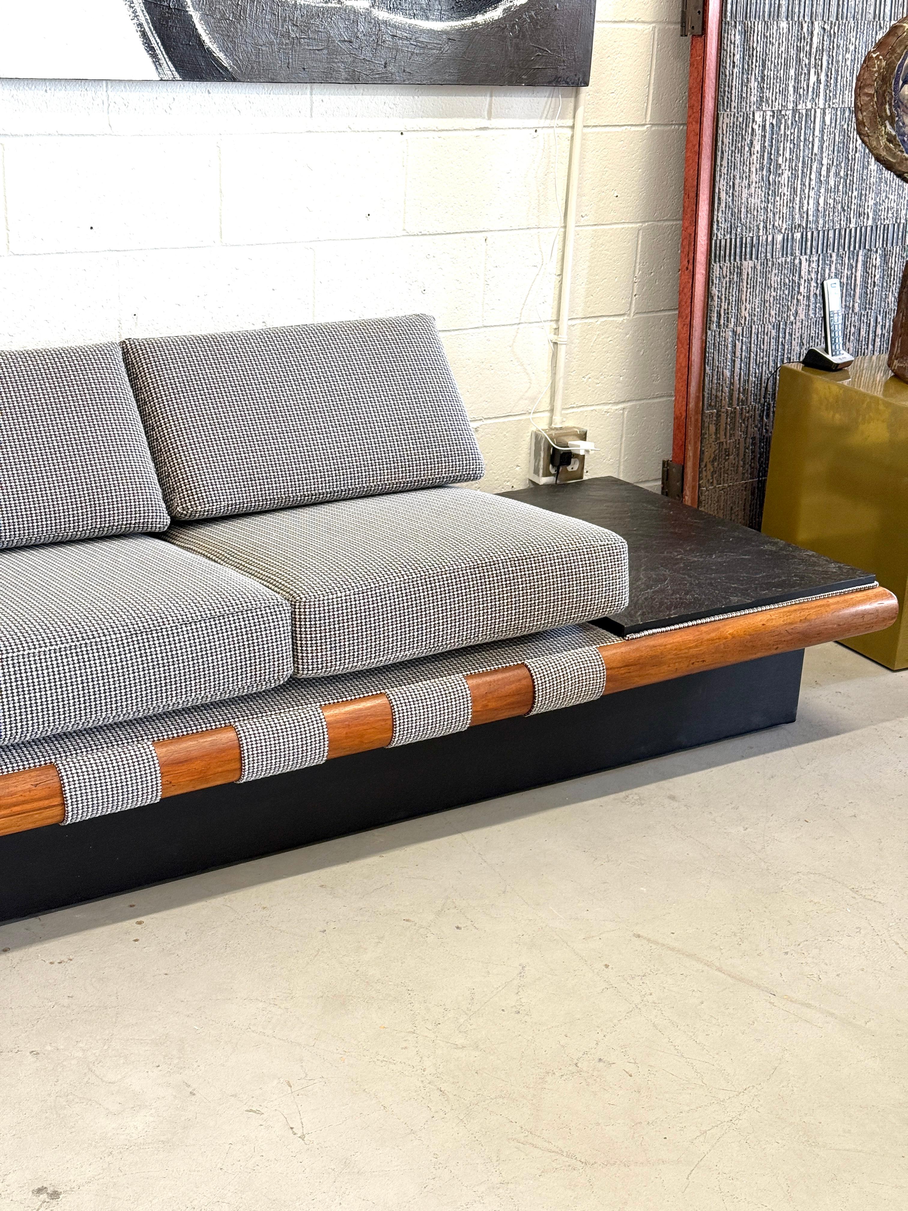 Vintage Adrian Pearsall Sofa with Slate Ends Reupholstered in Knoll Entwin Jet In Good Condition In Palm Springs, CA