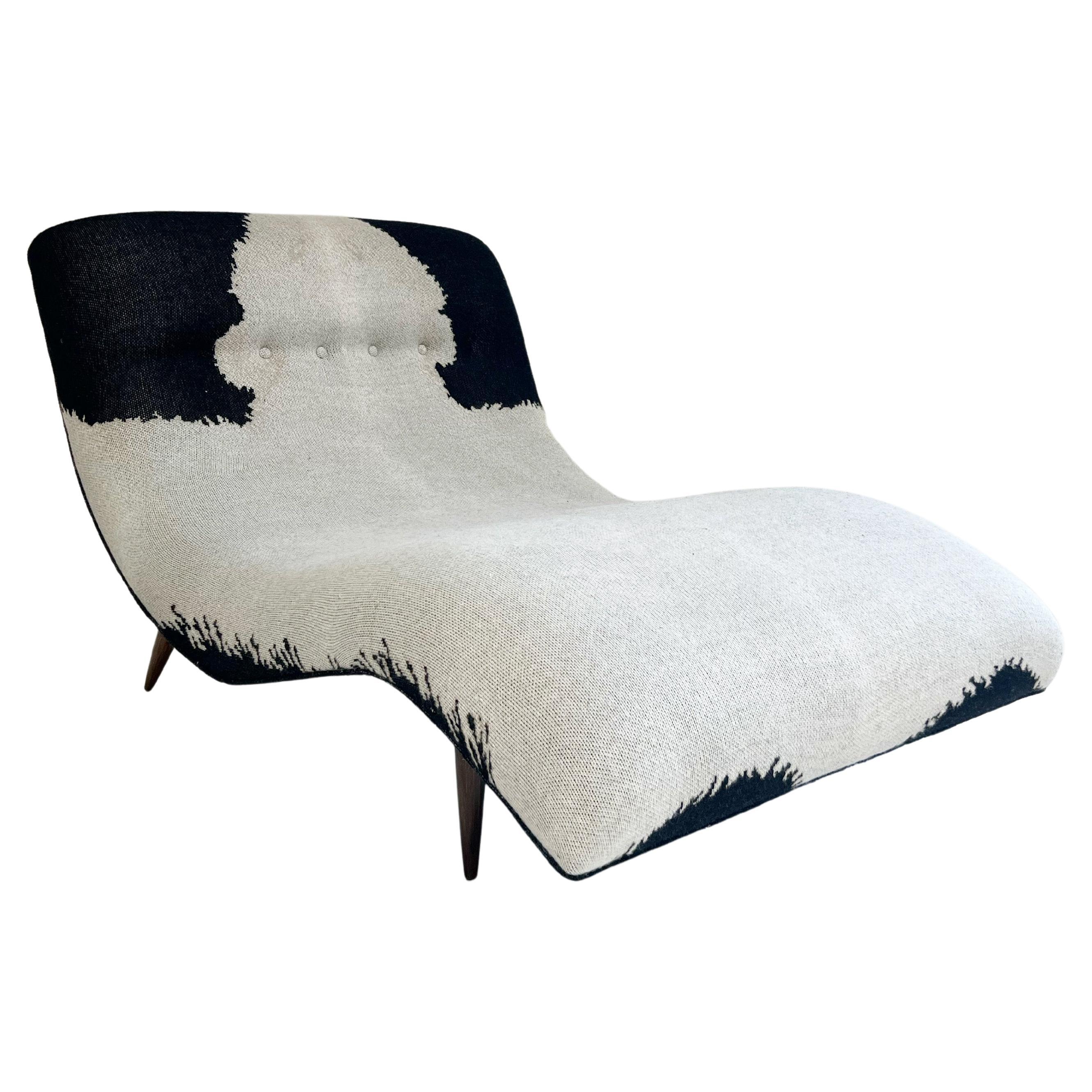 Vintage Adrian Pearsall Wave Chaise Lounge in Cashmere and Leather For Sale