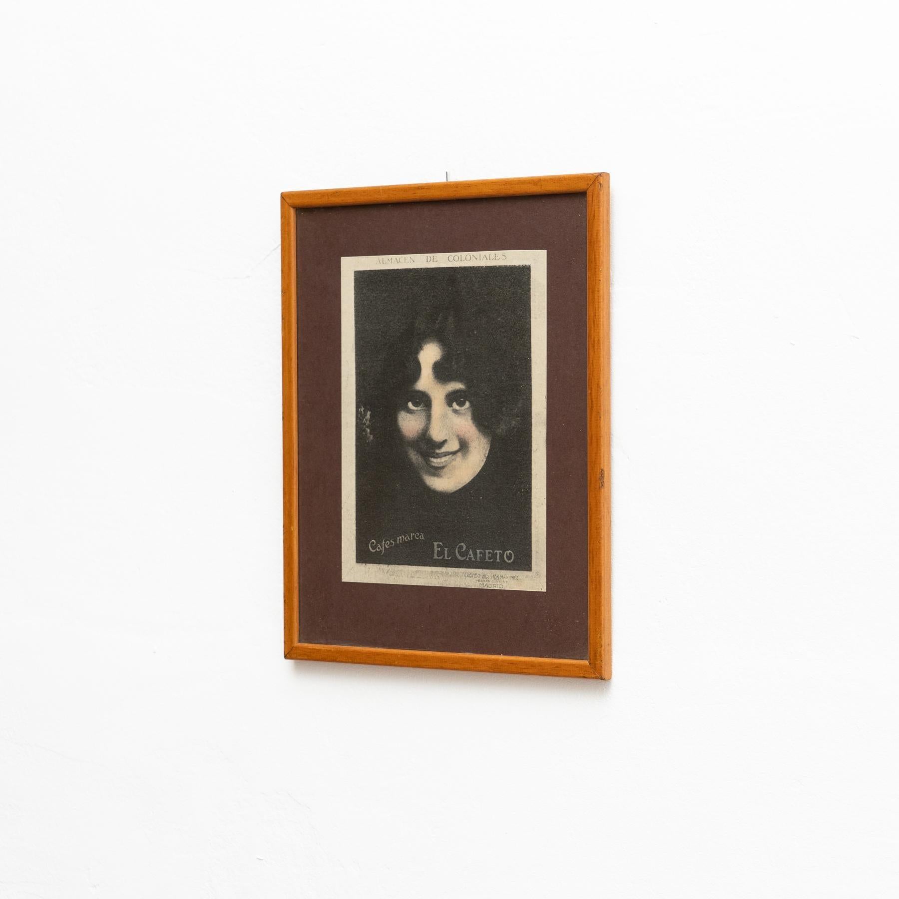 Spagnolo Opera d'arte vintage con cornice pubblicitaria, circa 1950 in vendita