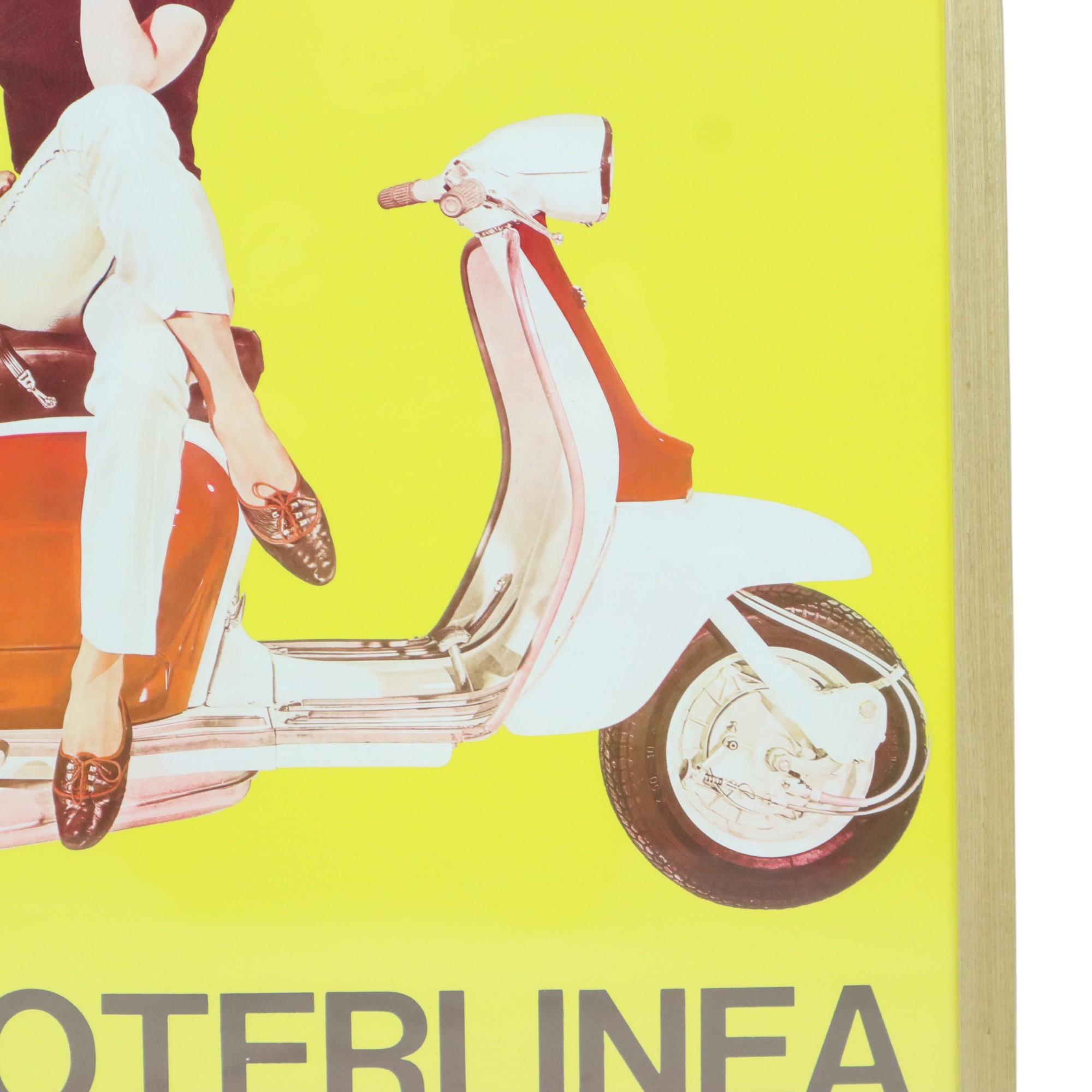 Milieu du XXe siècle Affiche publicitaire vintage Lambretta Scooterlinea début des années 60, Espagne en vente