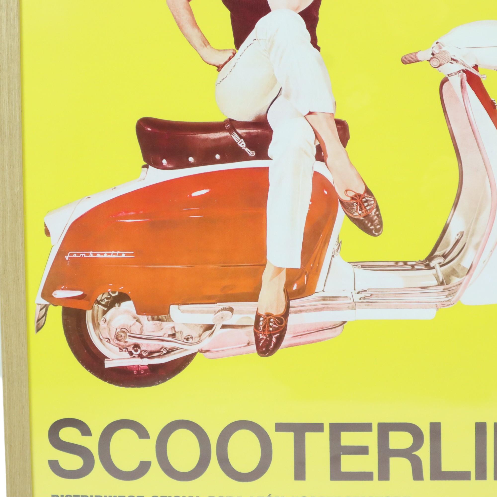 Acrylique Affiche publicitaire vintage Lambretta Scooterlinea début des années 60, Espagne en vente
