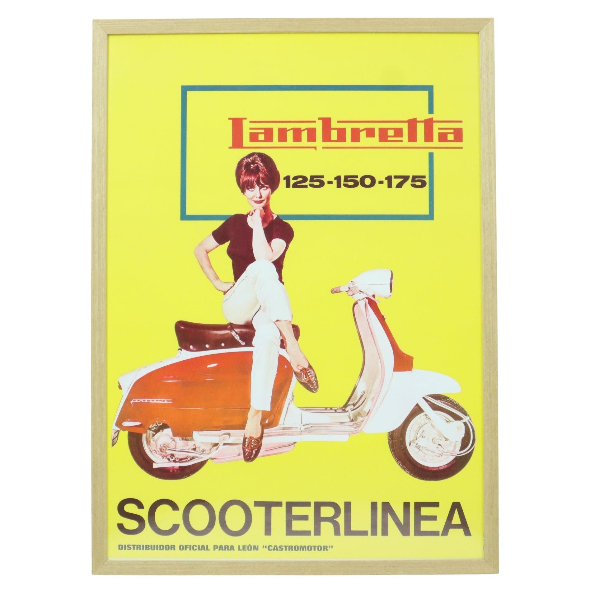 Affiche publicitaire vintage Lambretta Scooterlinea début des années 60, Espagne en vente