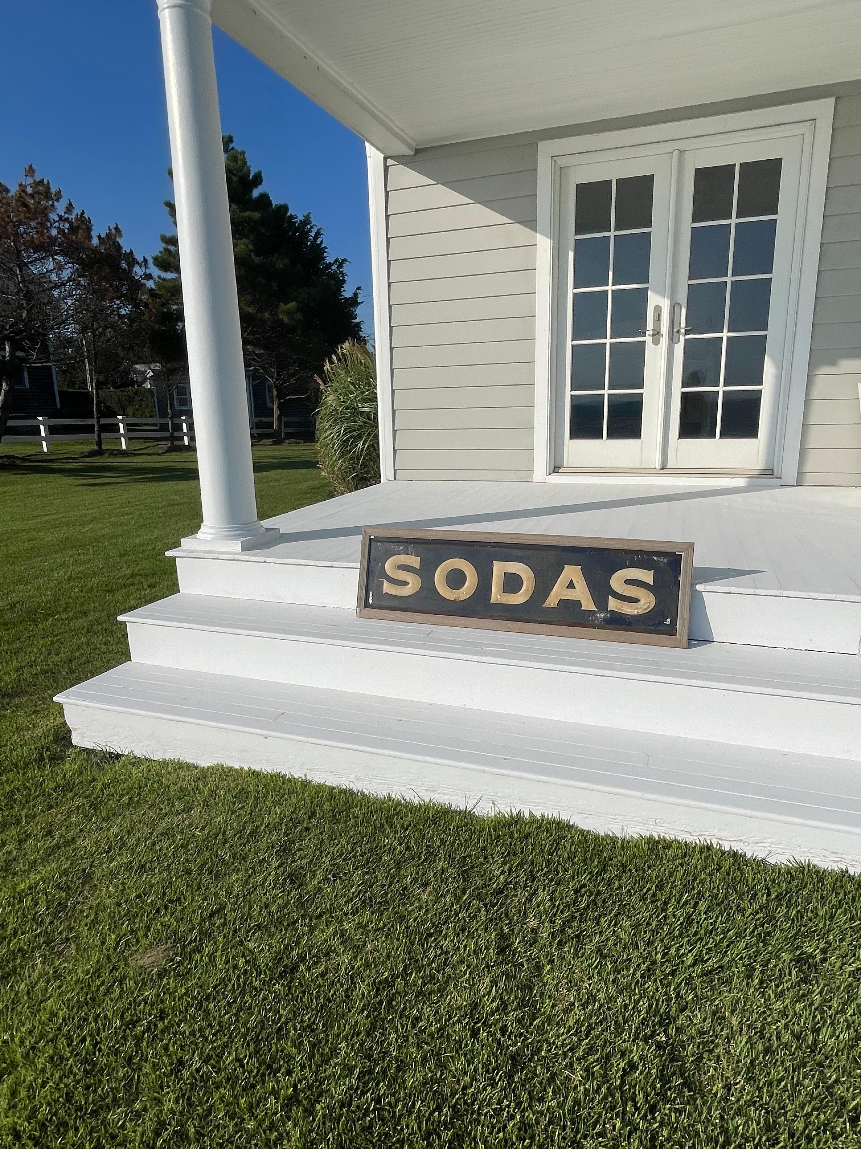 American Classical Vintage Advertising “SODAS” Metal Embossed Sign For Sale