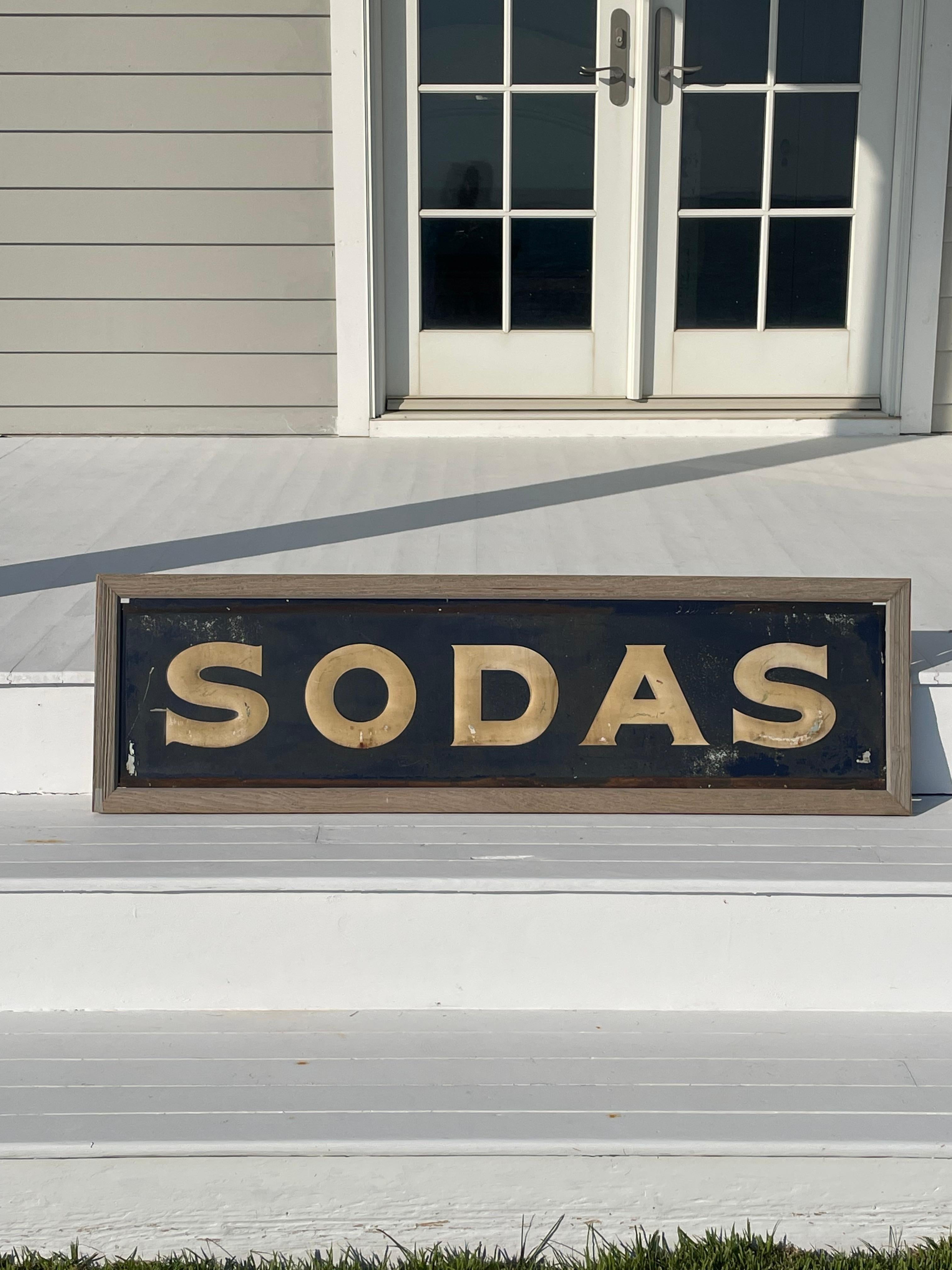 Vintage Advertising “SODAS” Metal Embossed Sign For Sale 2