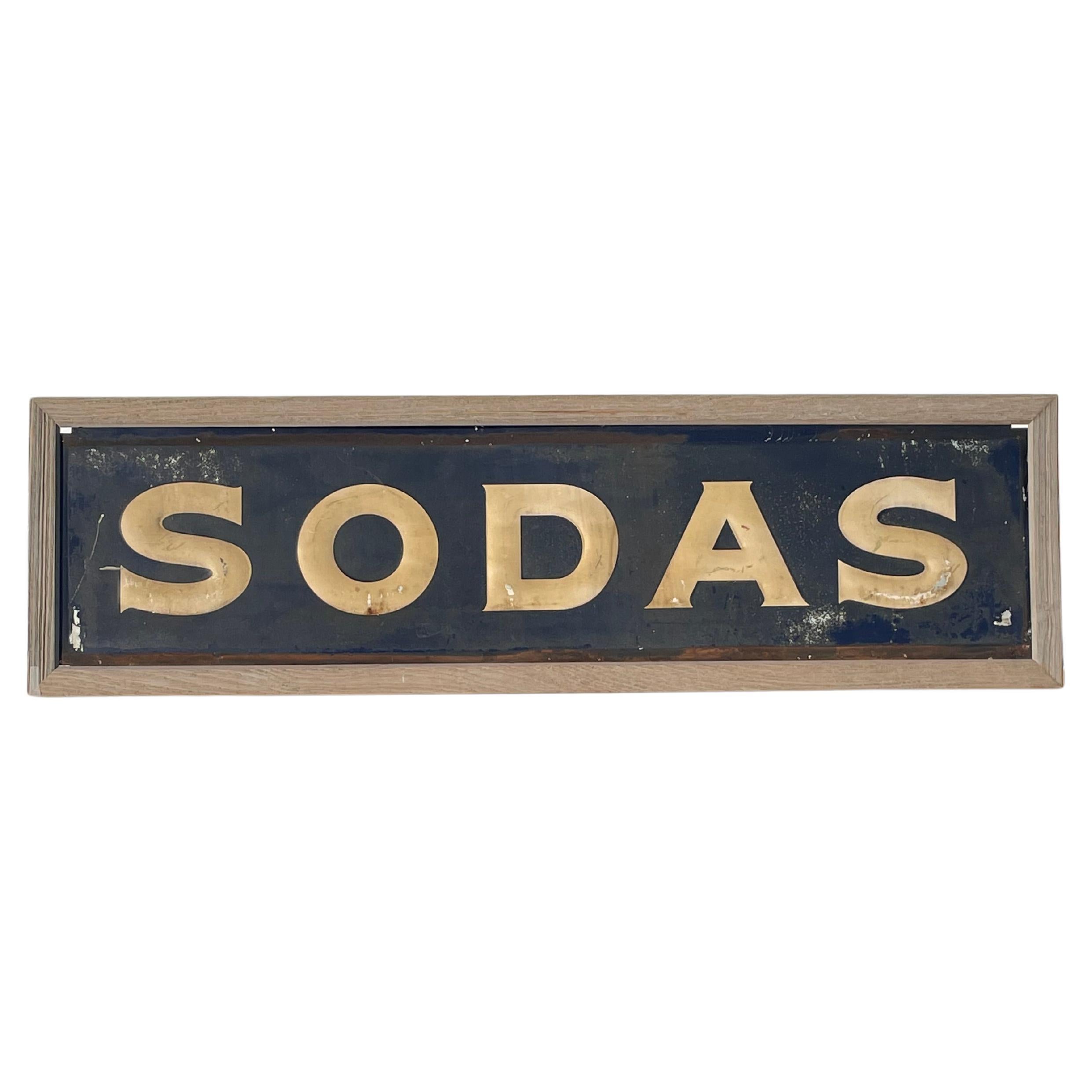 Vintage Advertising “SODAS” Metal Embossed Sign For Sale