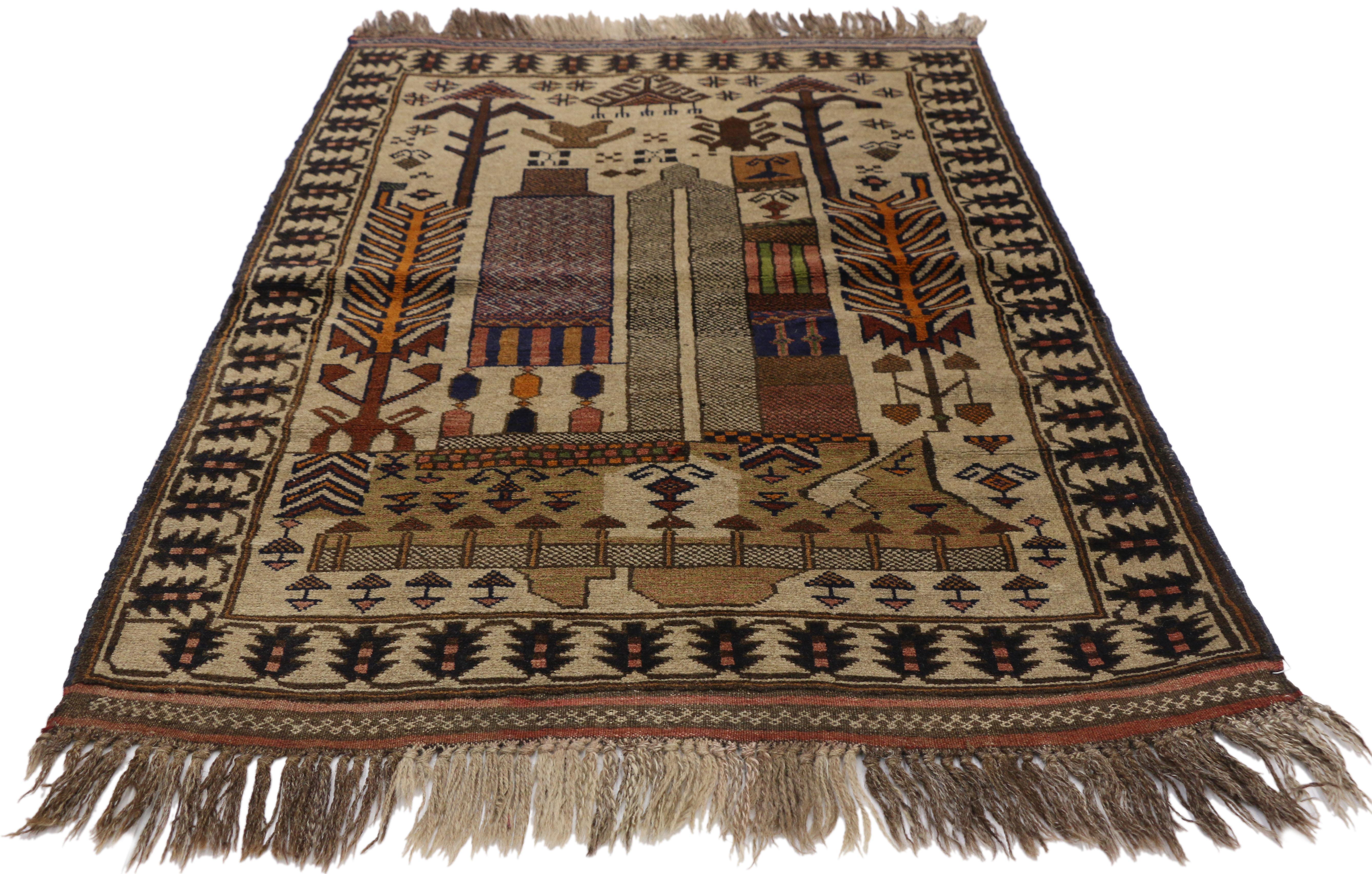 Hand-Knotted Vintage Afghan Balouch War Rug with Tribal Nomadic Style For Sale