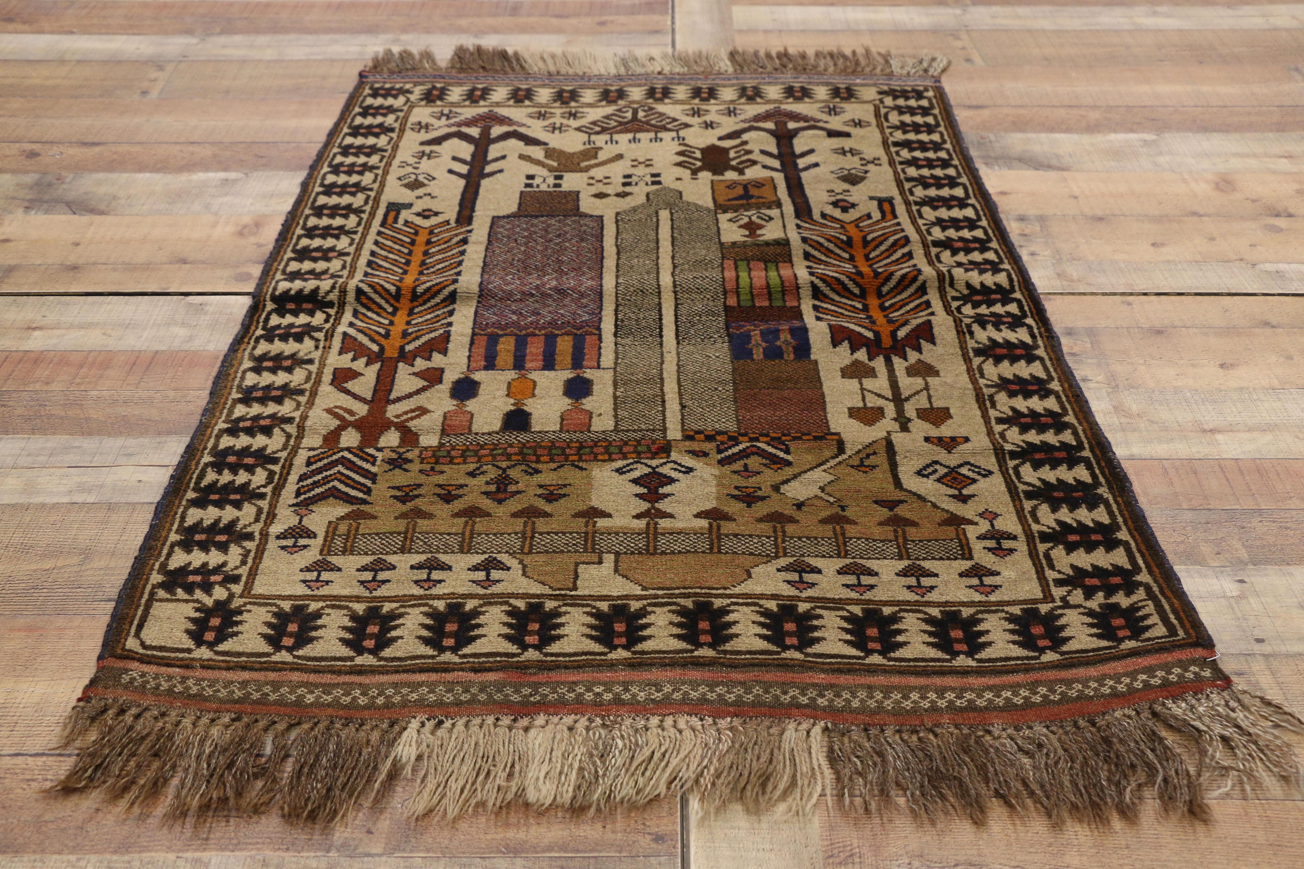 Laine Tapis vintage de la guerre d'Afghan Balouch avec style nomade tribal en vente