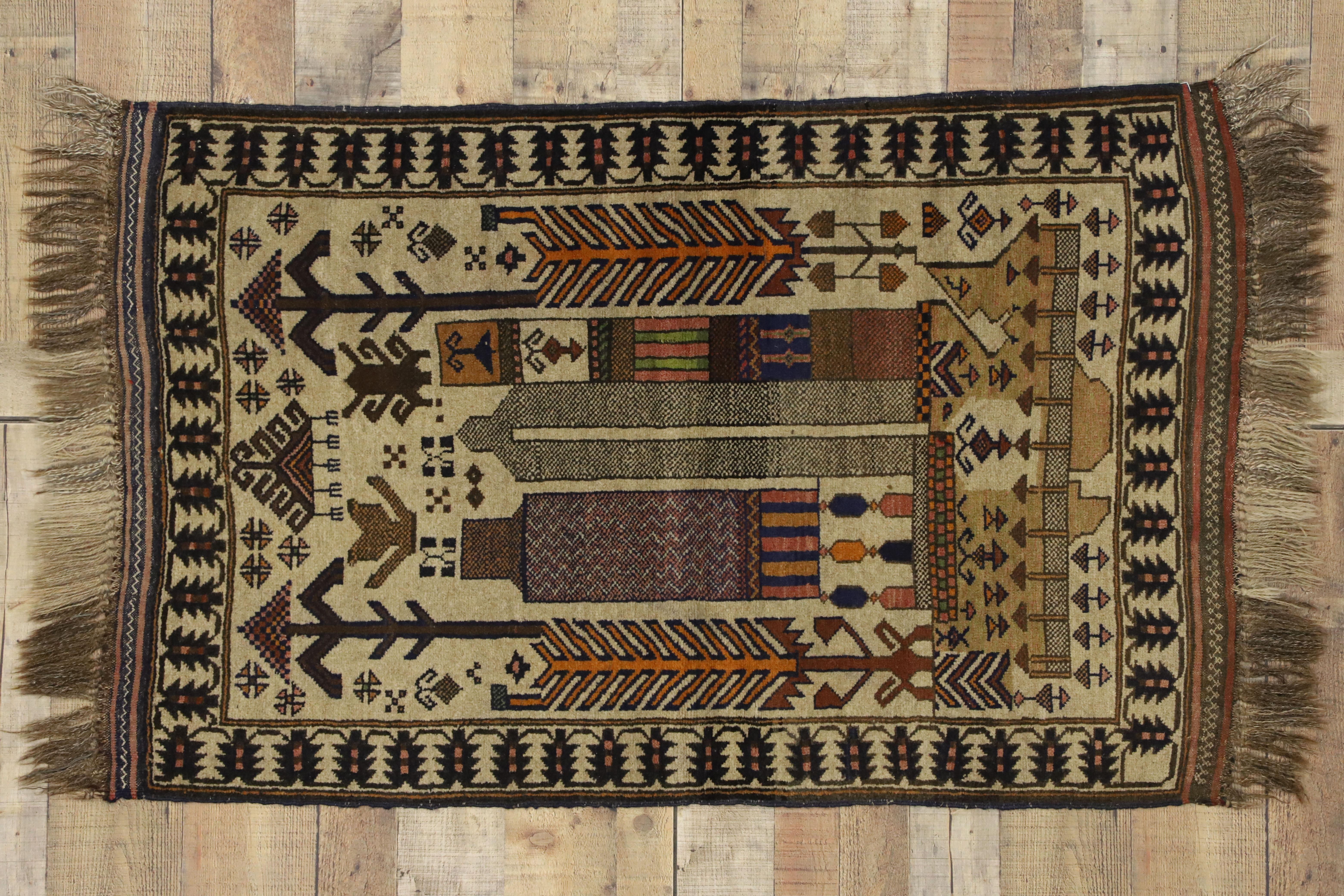 Vintage Afghan Balouch War Rug with Tribal Nomadic Style For Sale 2