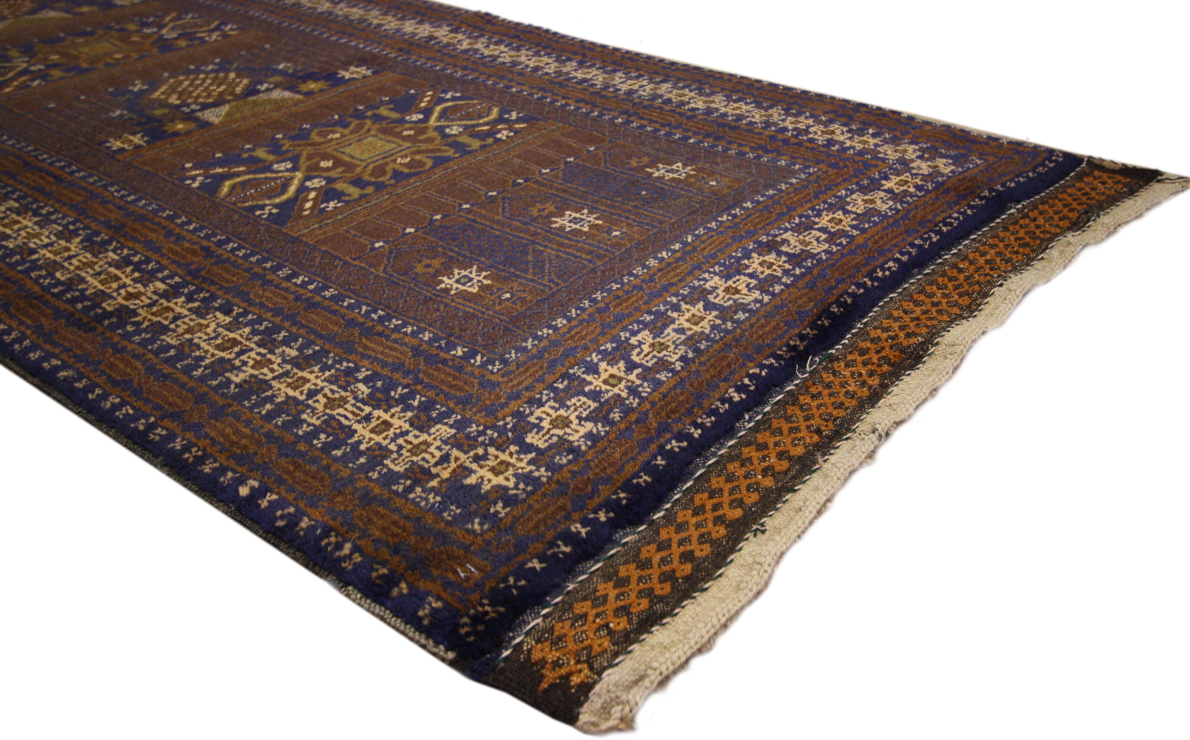 Vintage Afghan Balouchi War Hallway Runner with Tribal Nomadic Style In Good Condition In Dallas, TX