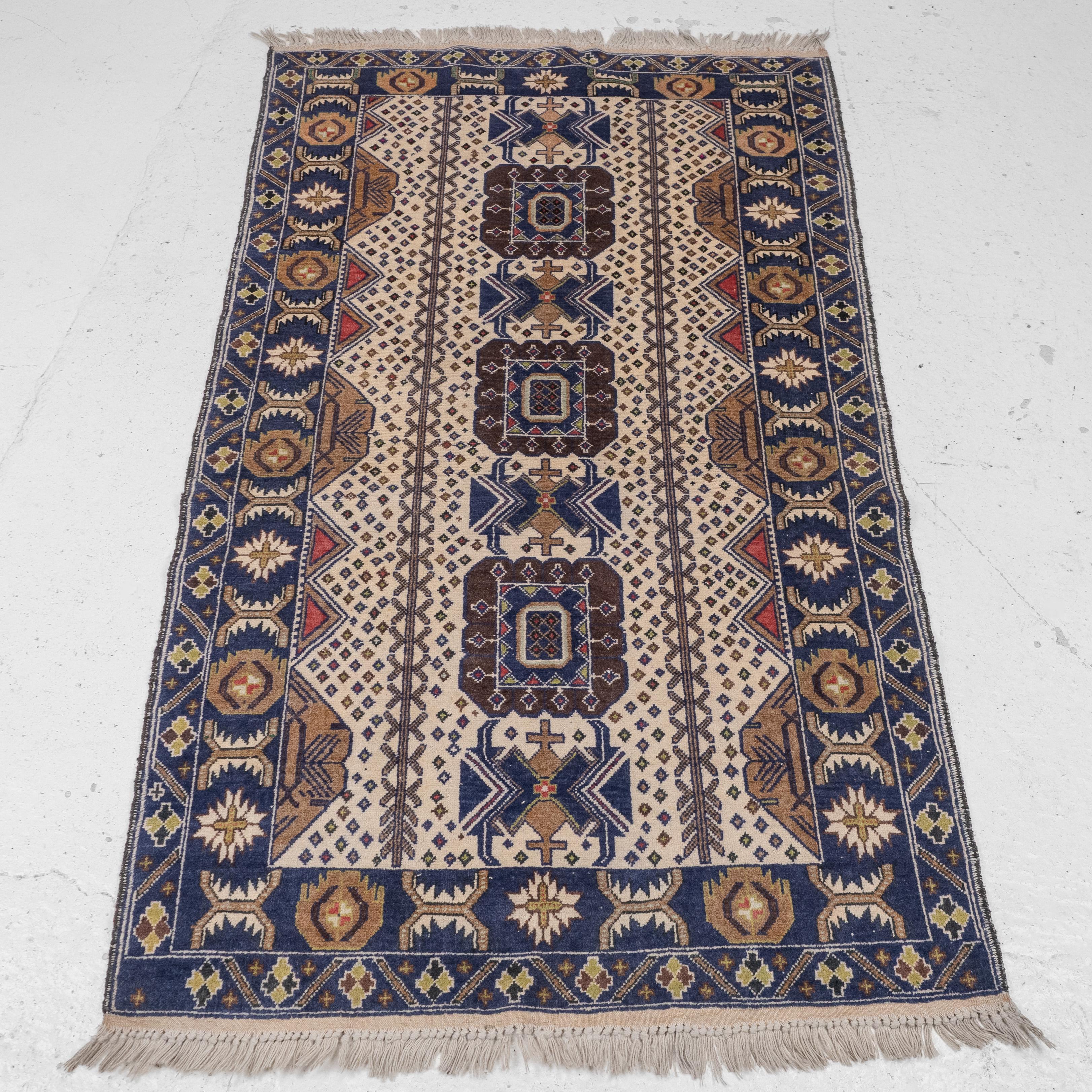 Wool Vintage Afghan Baluch Handwoven Rug (Distressed Oriental Carpet Balouch) For Sale