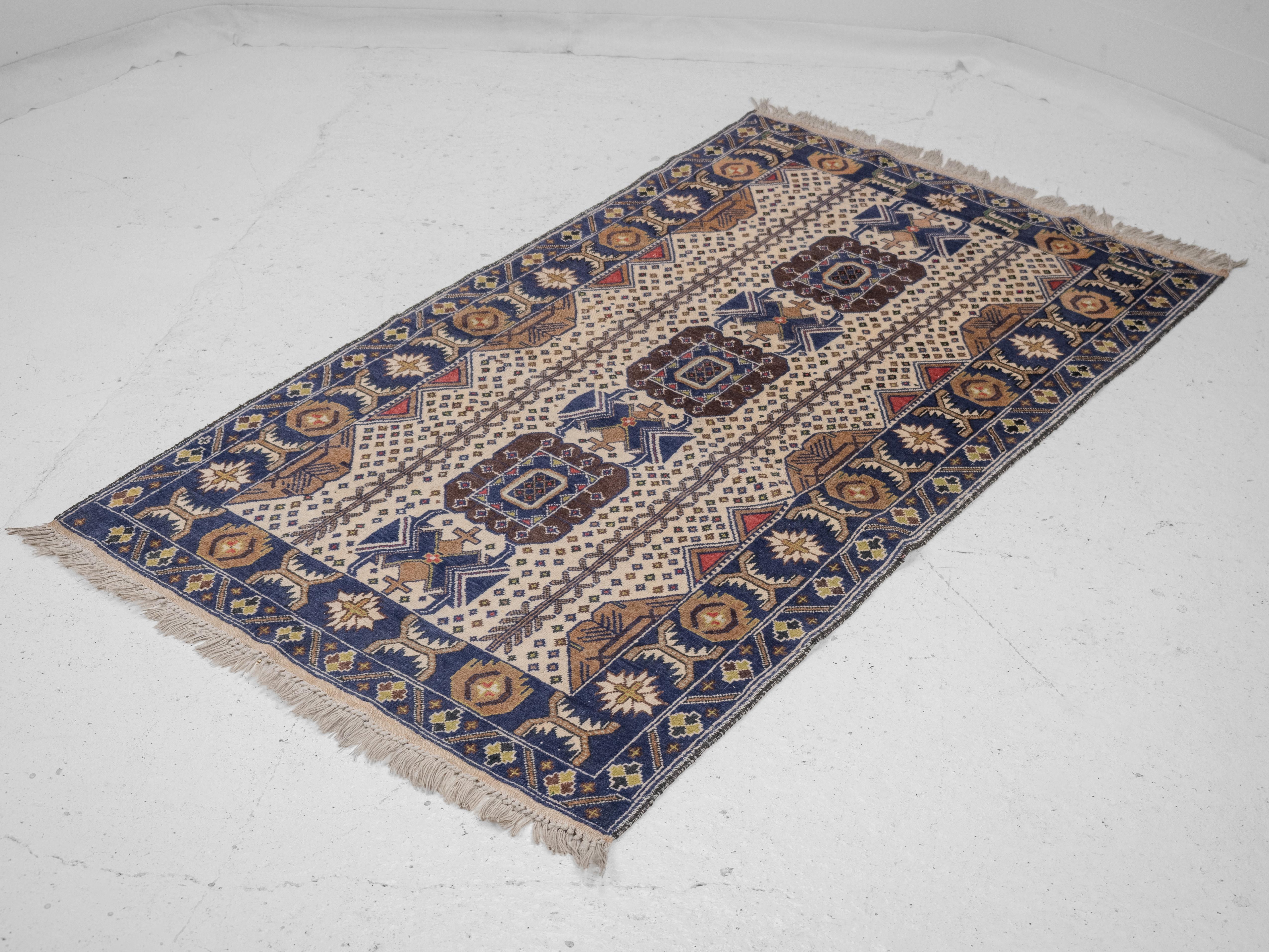 Vintage Afghan Baluch Handwoven Rug (Distressed Oriental Carpet Balouch) For Sale 1