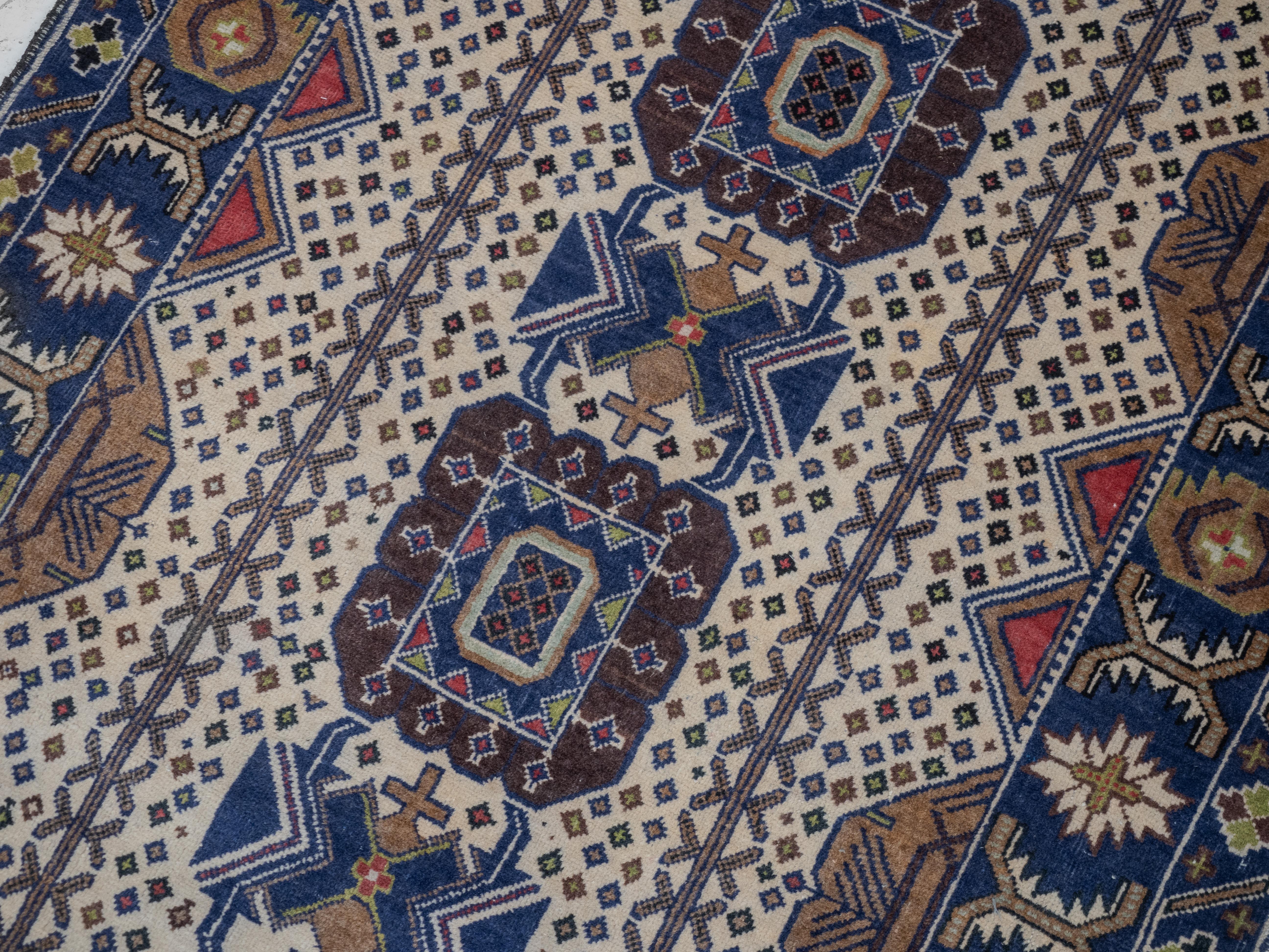 Vintage Afghan Baluch Handwoven Rug (Distressed Oriental Carpet Balouch) For Sale 3