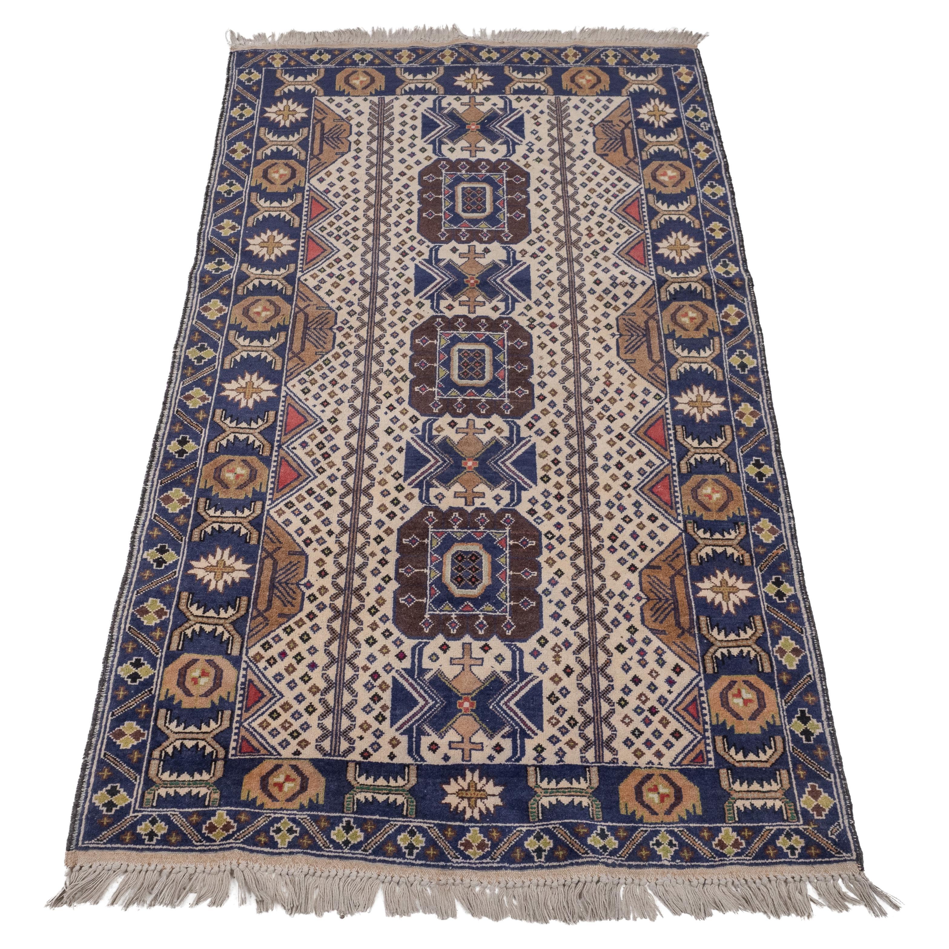 Vintage Afghan Baluch Handwoven Rug (Distressed Oriental Carpet Balouch) For Sale