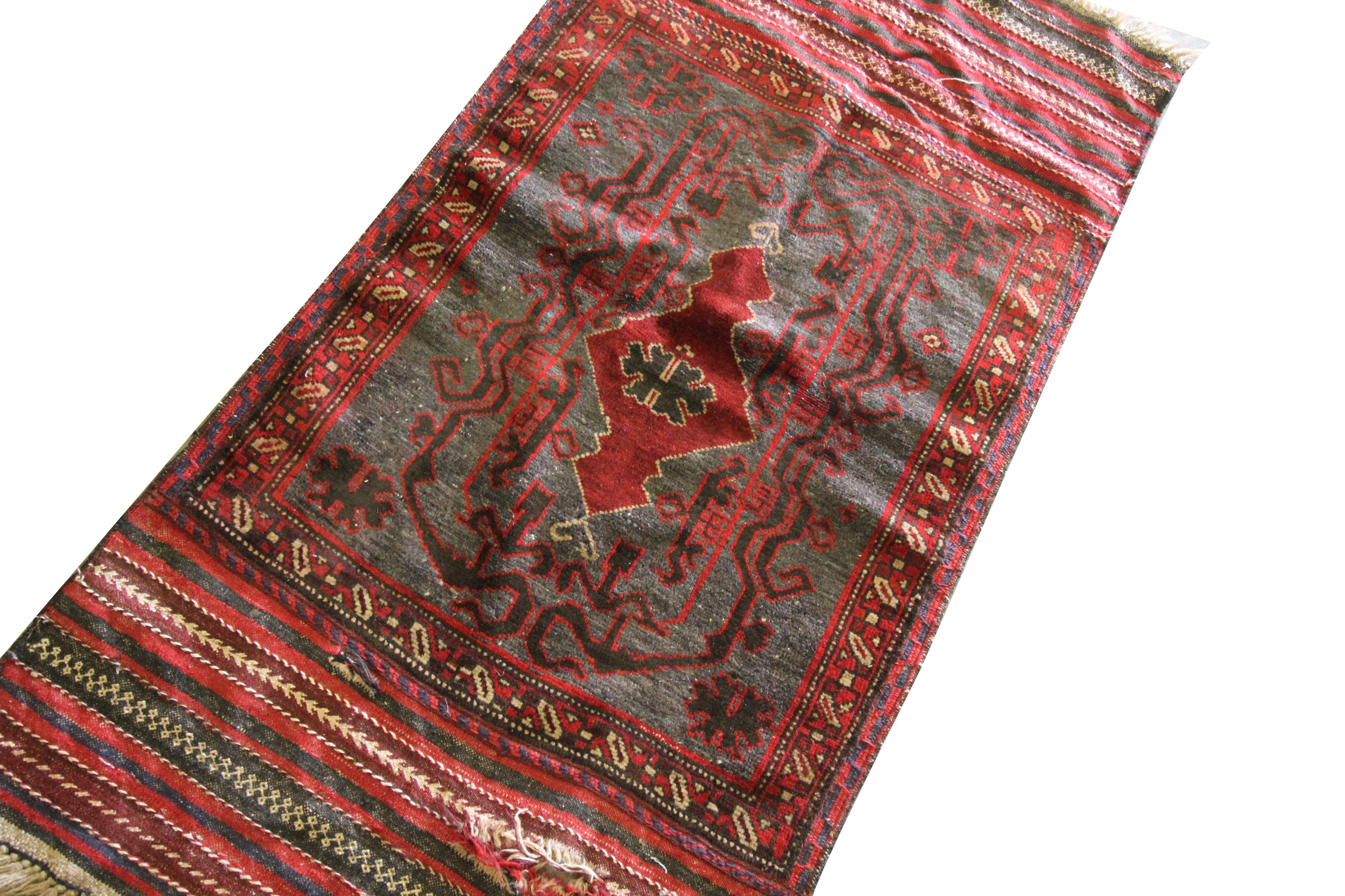 Tribal Baluch Rug Vintage Afghan Handwoven Red Wool Area Rug For Sale