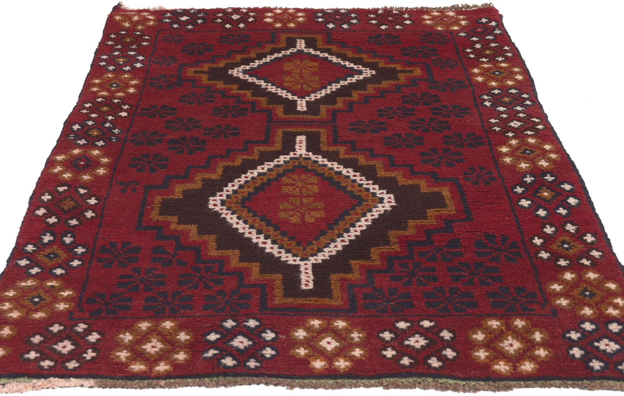 Hand-Knotted Vintage Afghan Baluch Rug, Tribal Style Meets Afghani Nomad Charm For Sale