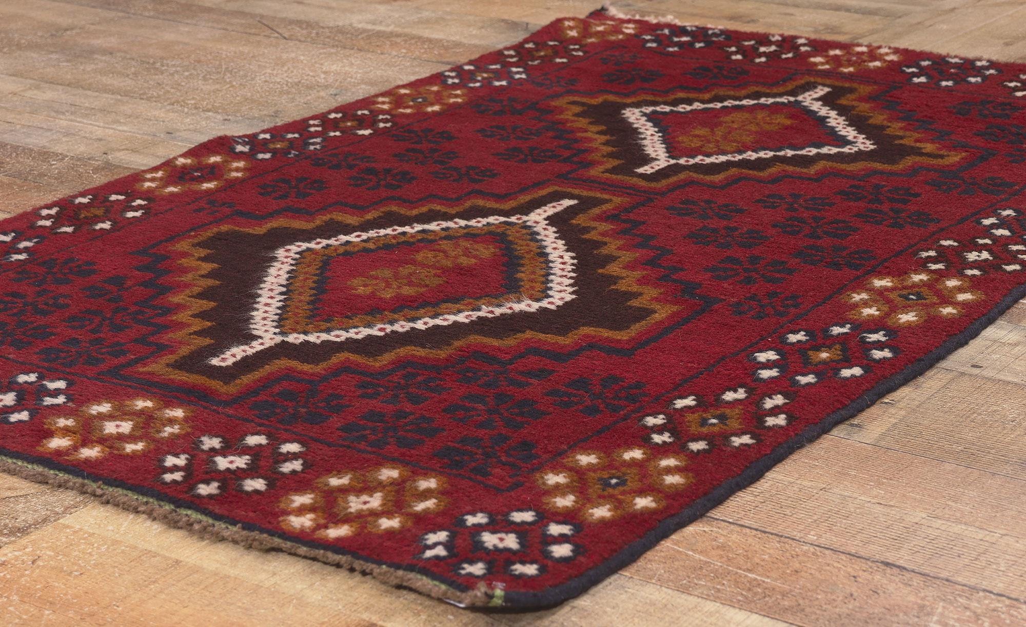 Vintage Afghan Baluch Rug, Tribal Style Meets Afghani Nomad Charm For Sale 1