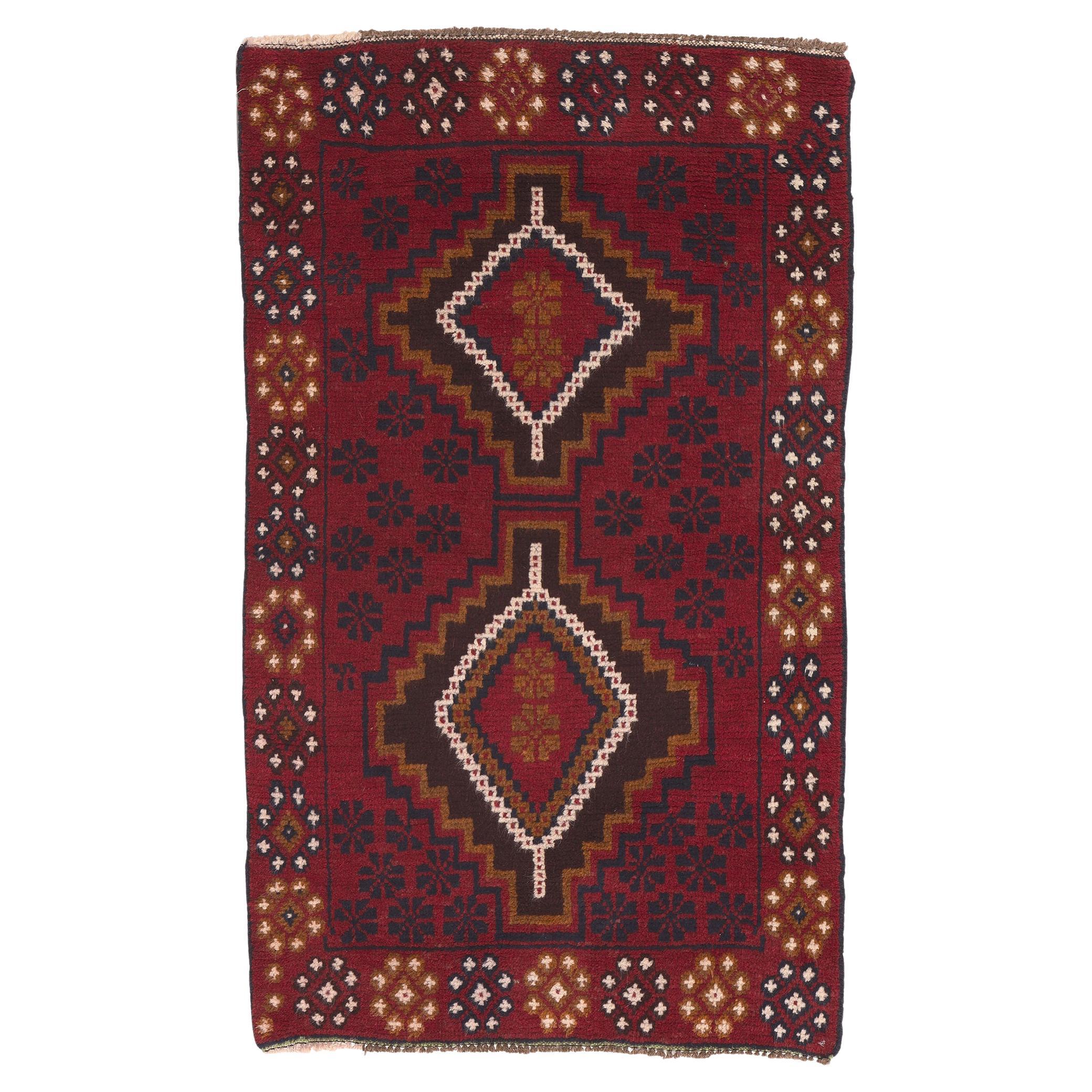 Vintage Afghan Baluch Rug, Tribal Style Meets Afghani Nomad Charm For Sale