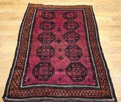 Vintage Afghan Bokhara Rug, Hand-Knotted Wool, 1950s Geometric Design