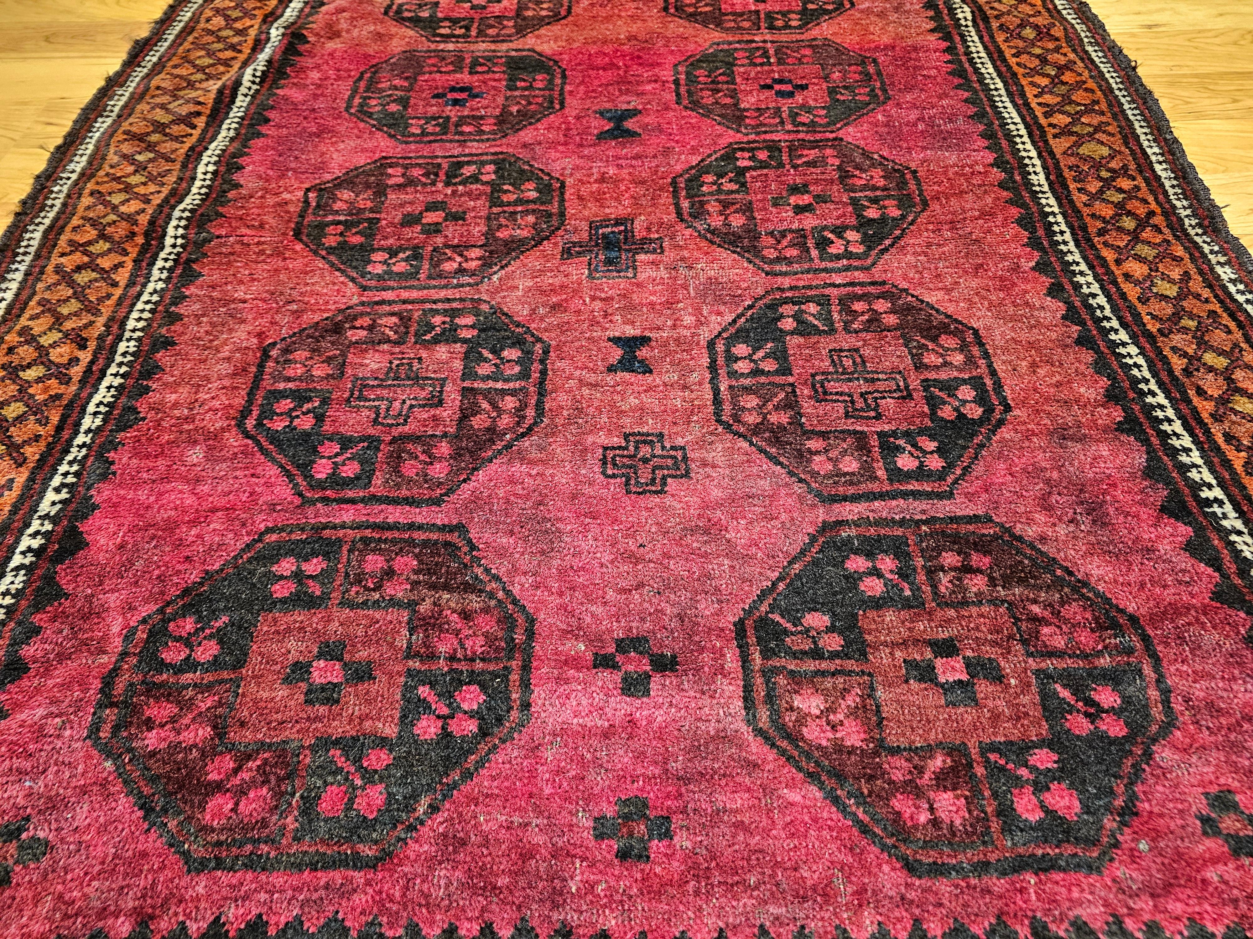 Wool Vintage Afghan Bokhara Area Rug in Allover Geometric Pattern in Plum, Burgundy For Sale