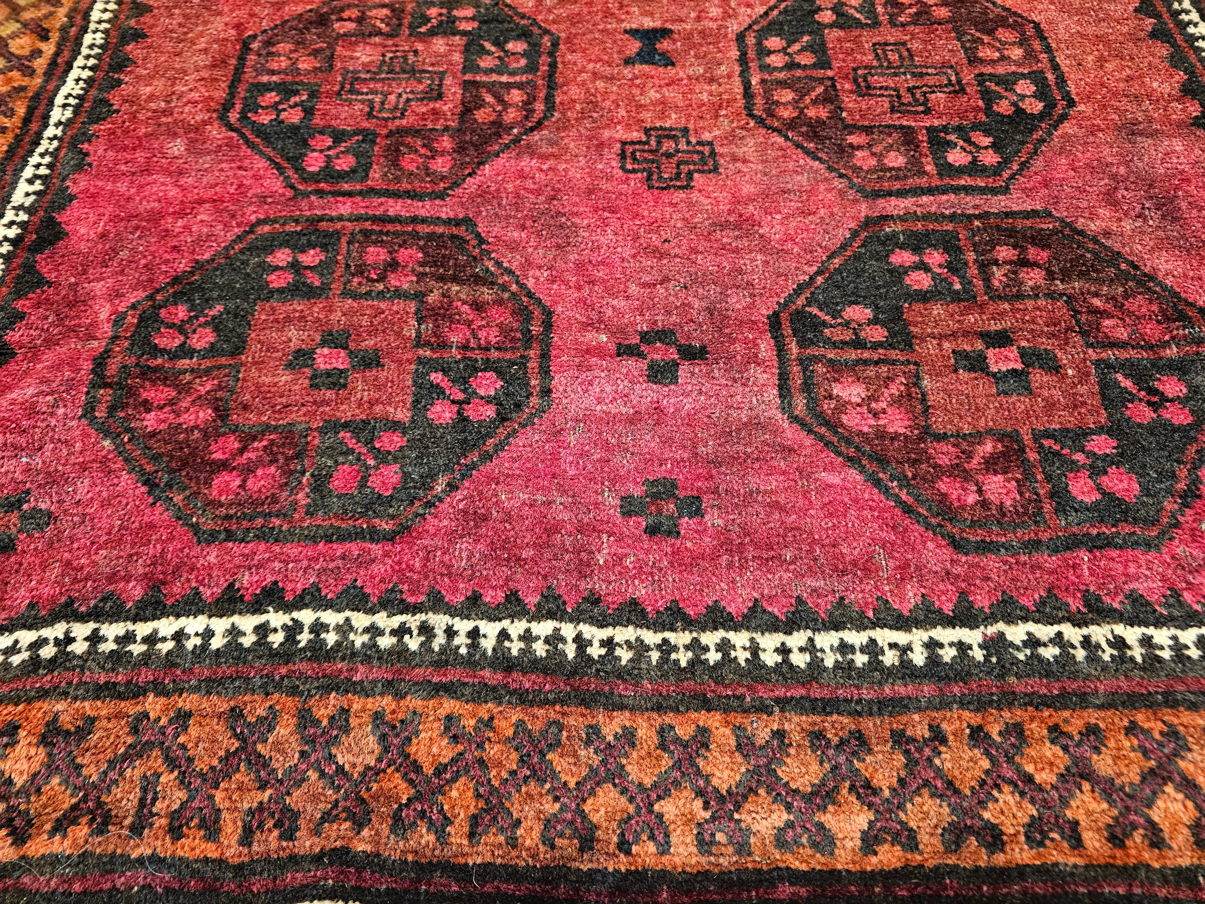 Vintage Afghan Bokhara Area Rug in Allover Geometric Pattern in Plum, Burgundy For Sale 1