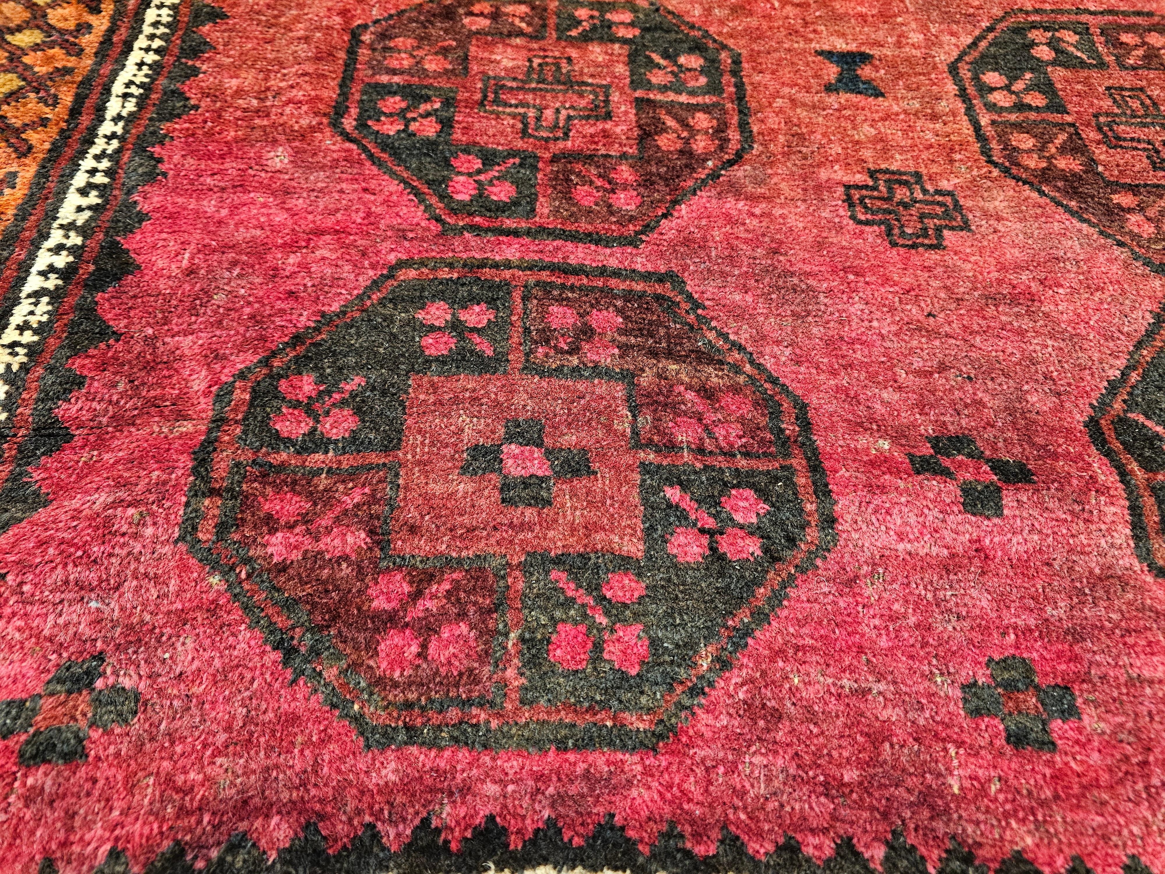 Vintage Afghan Bokhara Area Rug in Allover Geometric Pattern in Plum, Burgundy For Sale 2
