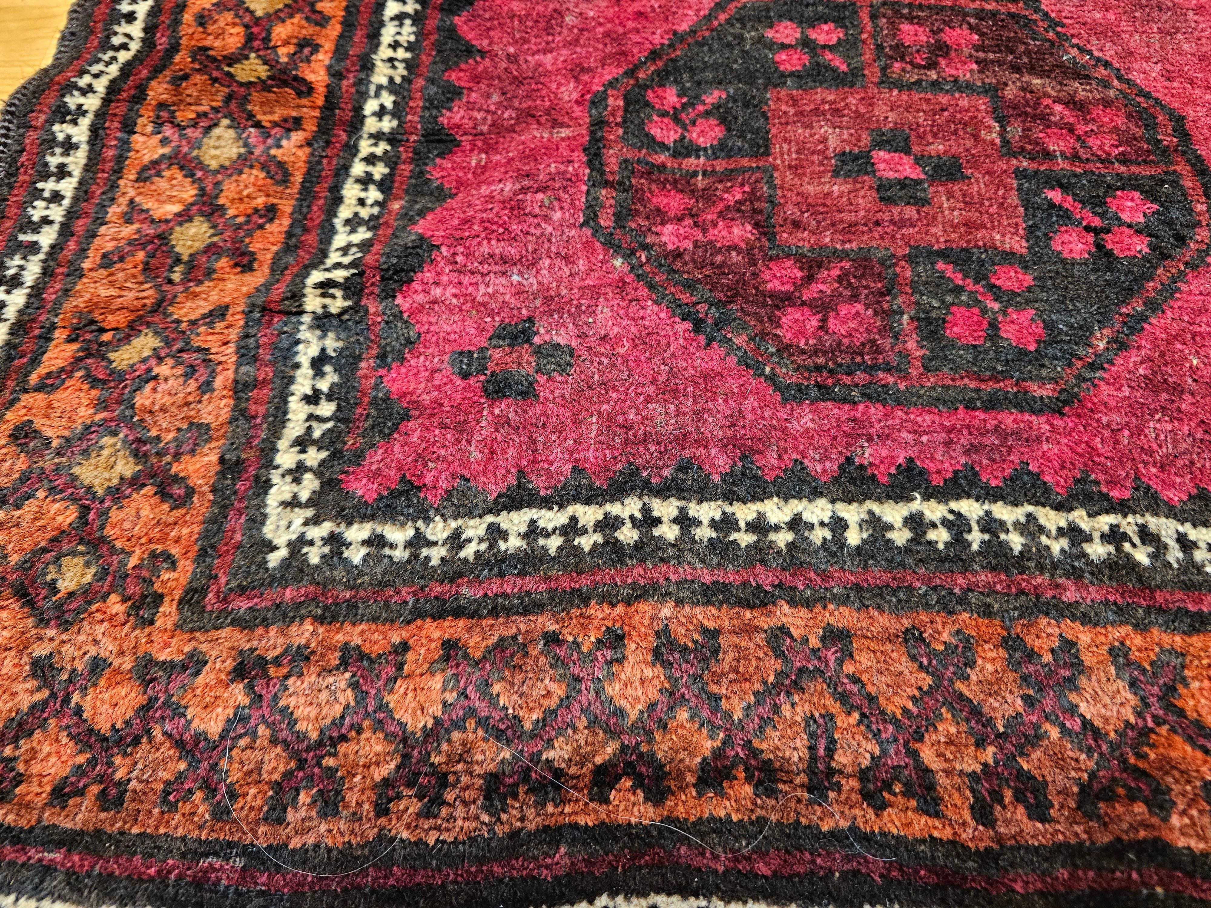 Vintage Afghan Bokhara Area Rug in Allover Geometric Pattern in Plum, Burgundy For Sale 3