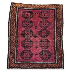 Vintage Afghan Area Rug in Allover Geometric Pattern in Plum Color