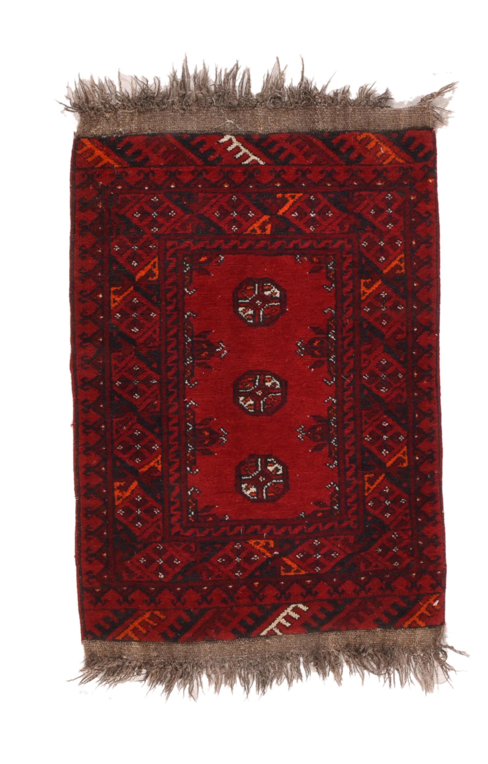 Vintage Afghan Bokhara Mat, hand knotted, circa 1950s.
 