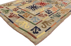 Vintage Afghan Embroidered Suzani Kilim Rug with Modern Tribal Style