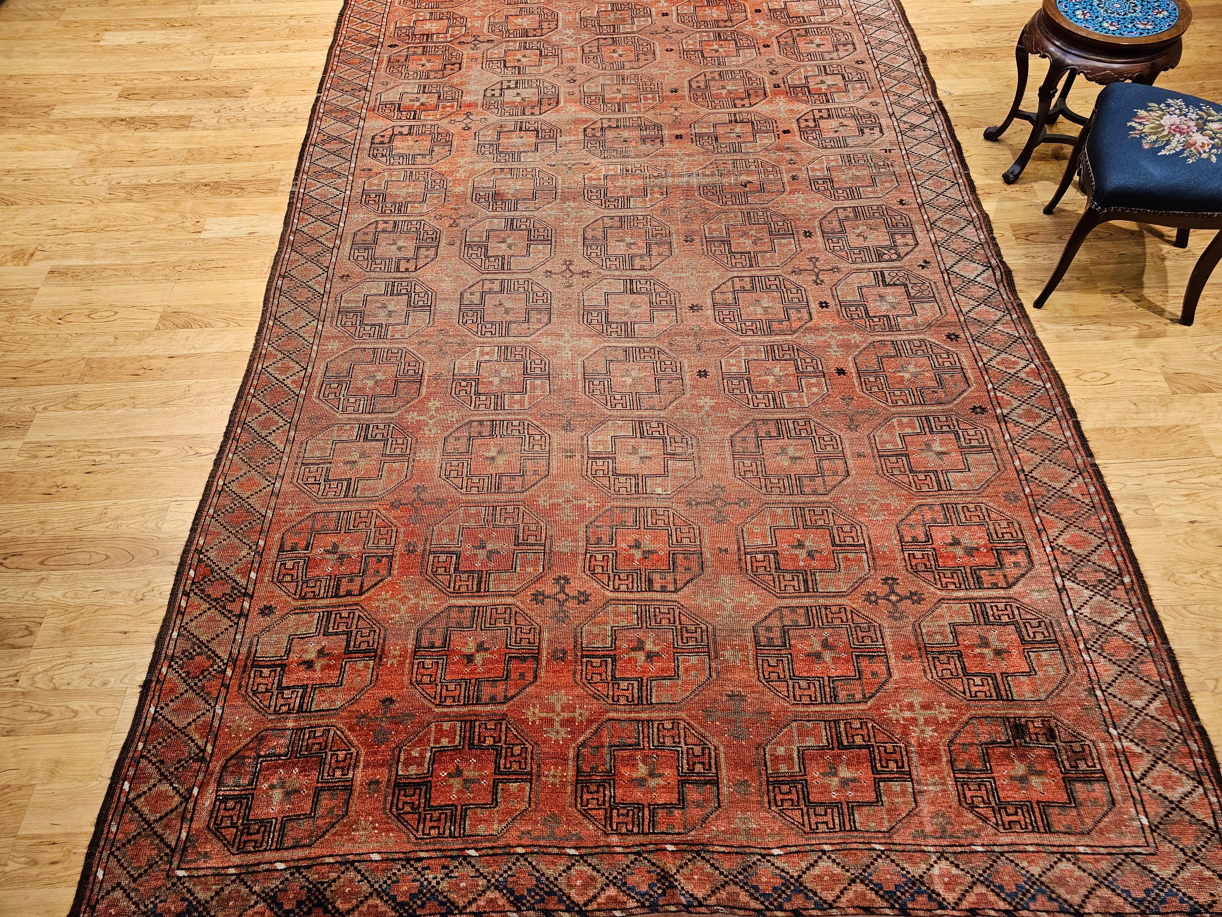 Turkmenischer Tekke Gallery-Teppich in Allover-Geometrischem Muster, Vintage im Angebot 9