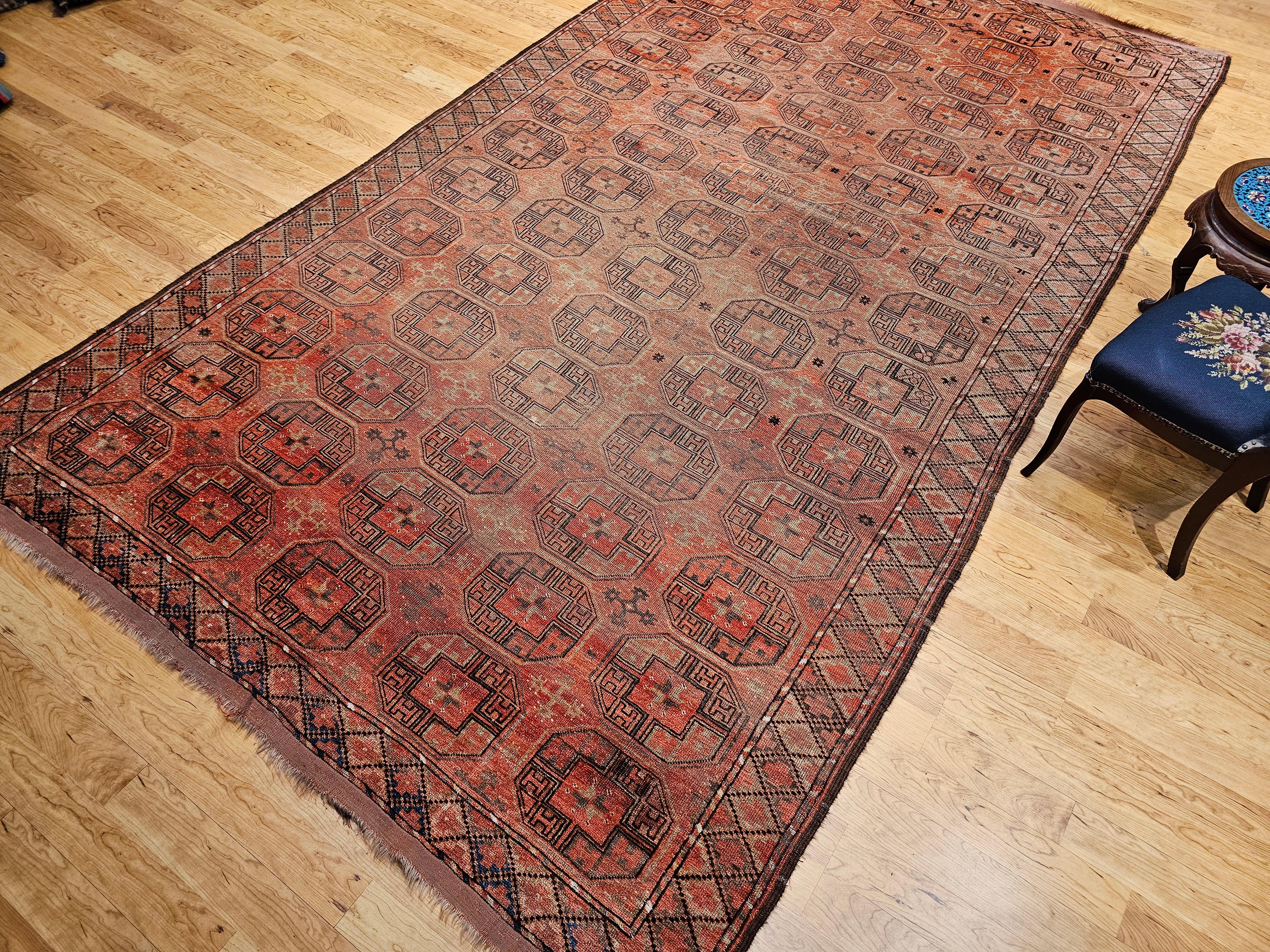 Turkmenischer Tekke Gallery-Teppich in Allover-Geometrischem Muster, Vintage im Angebot 10