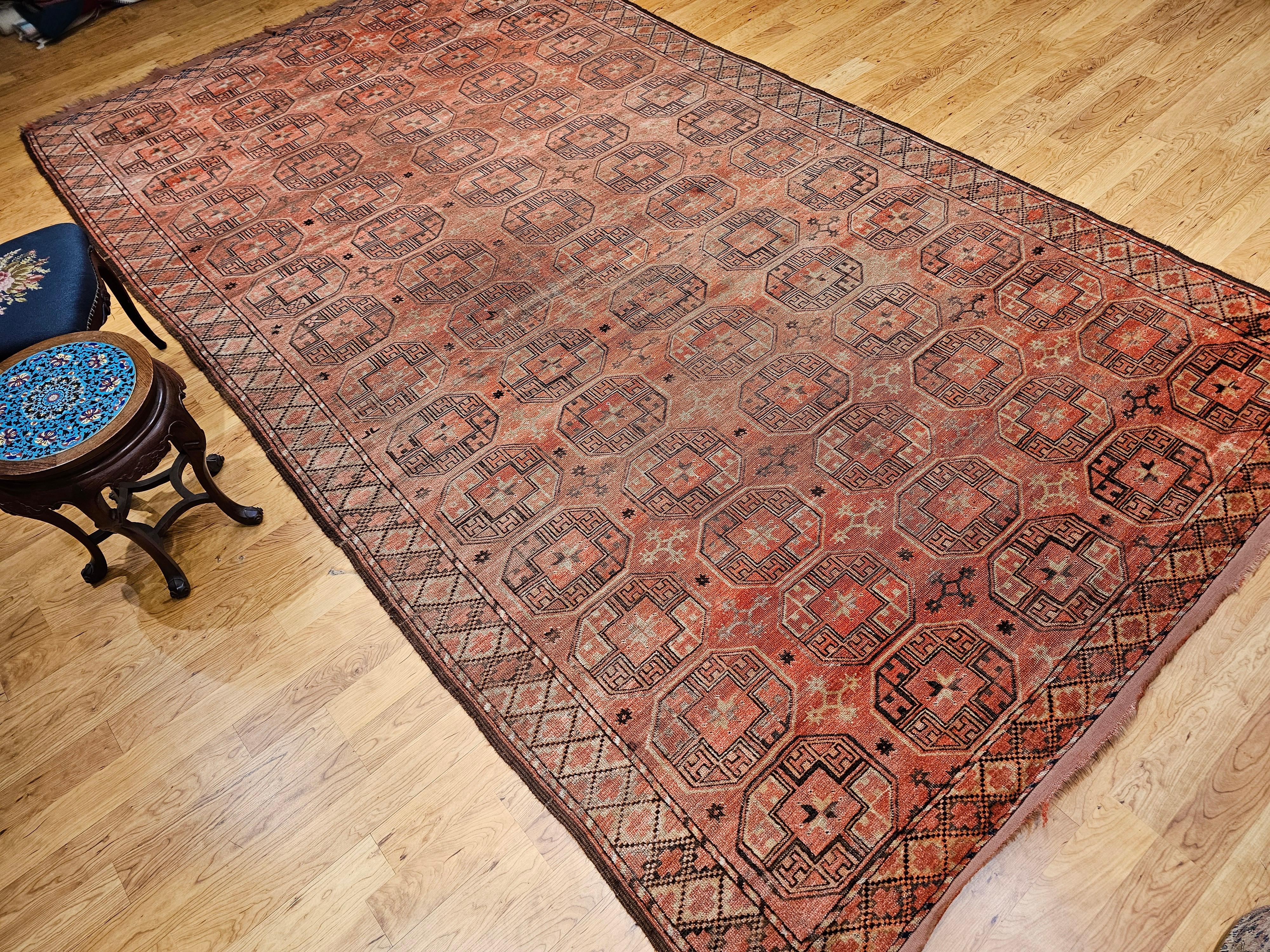 Turkmenischer Tekke Gallery-Teppich in Allover-Geometrischem Muster, Vintage im Angebot 11